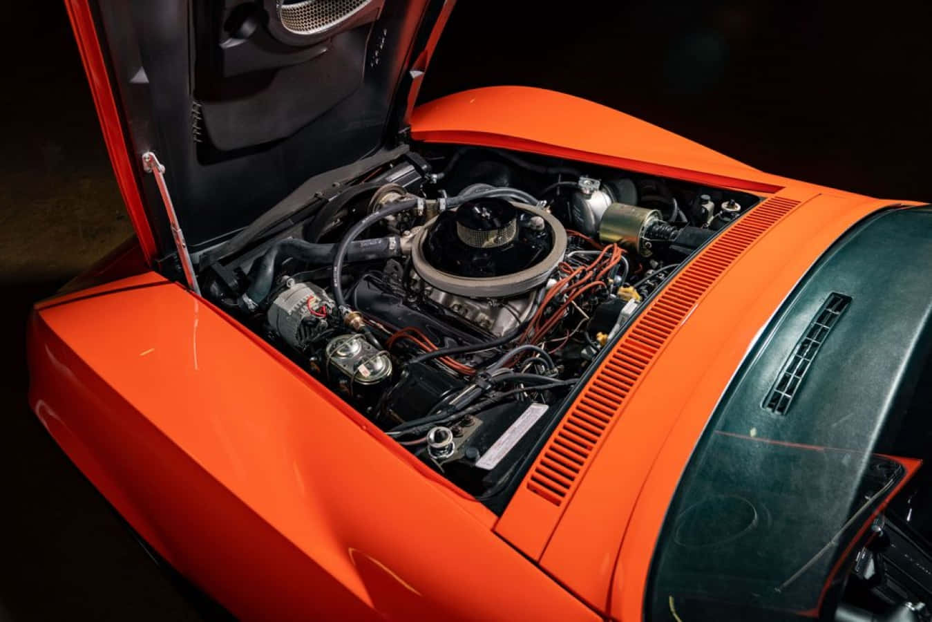 Chevrolet Corvette ZL1, vibrant orange, engine bay, HD Desktop Wallpaper