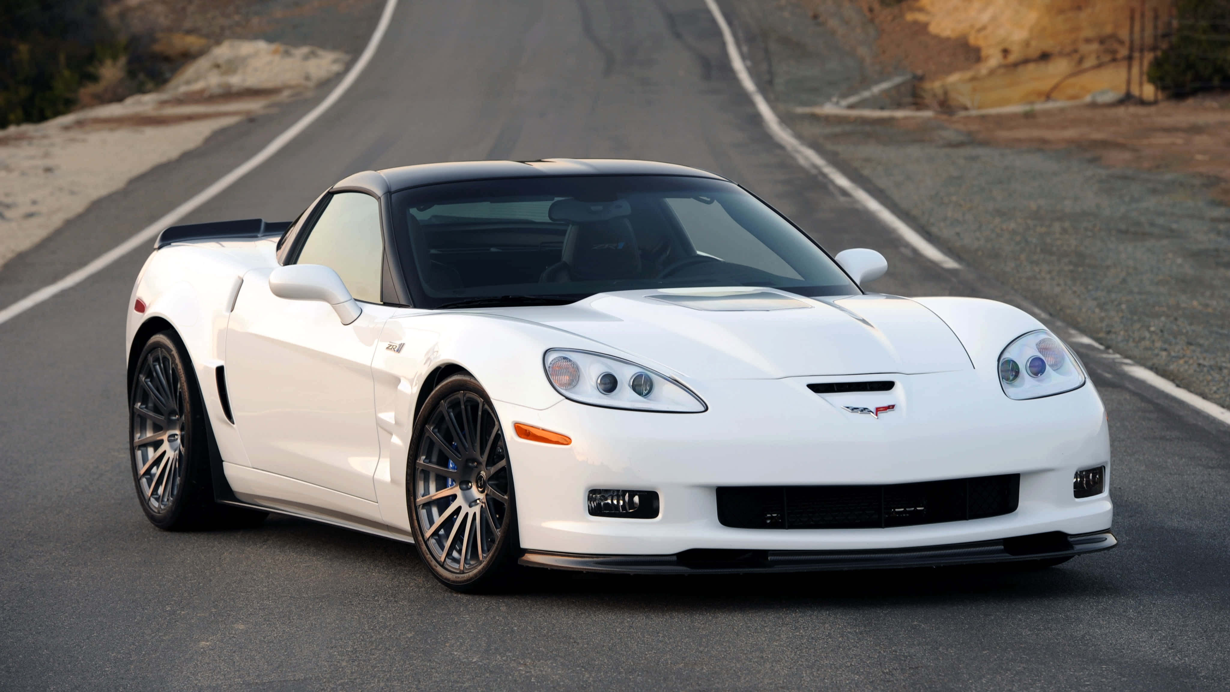 Chevrolet Corvette ZR1, white, winding asphalt road, 4K Desktop Wallpaper