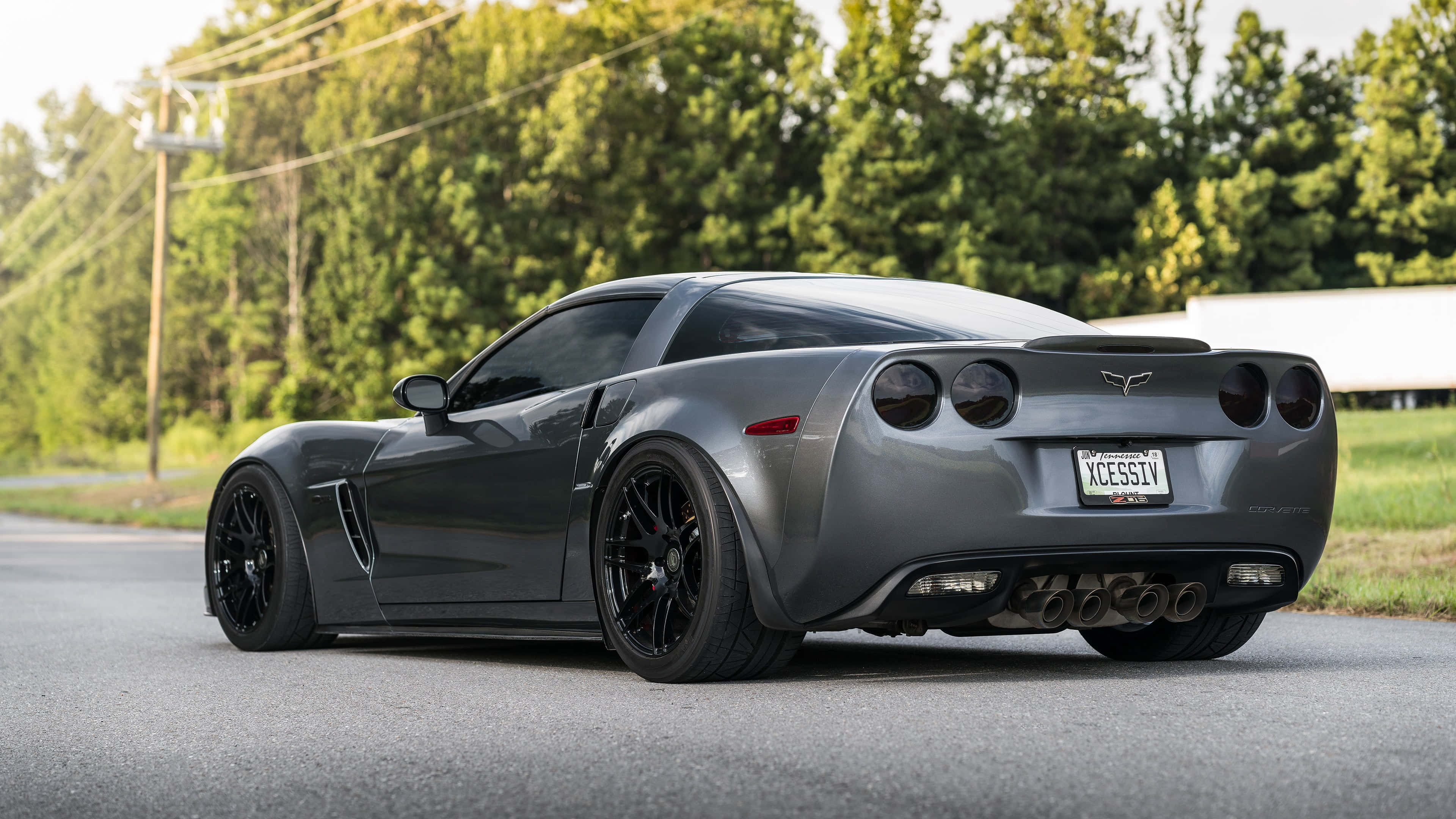 Chevrolet Corvette ZR1, matte gray, asphalt road, 4K Desktop Wallpaper