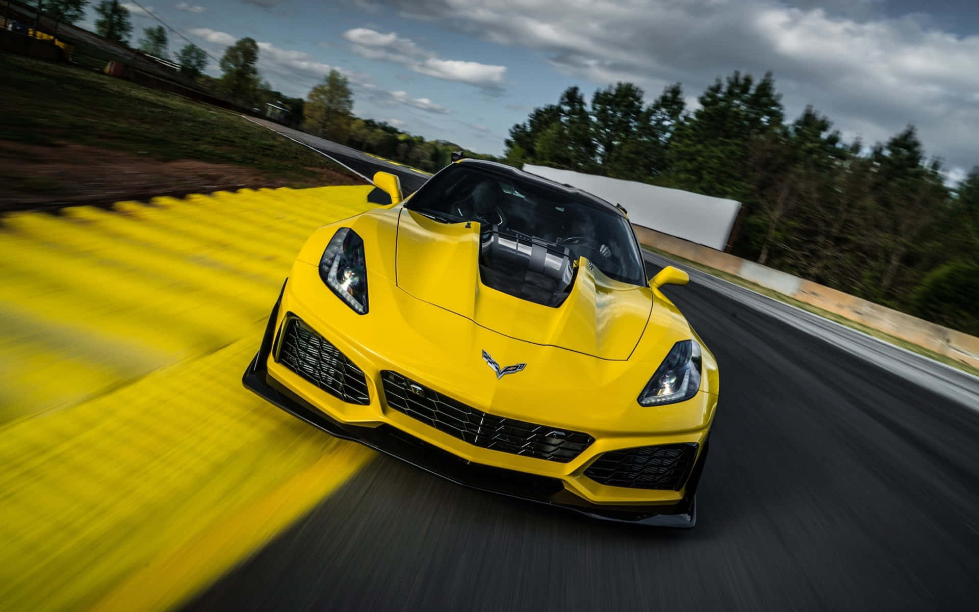Chevrolet Corvette ZR1, vibrant yellow, racetrack, Full HD Desktop Wallpaper