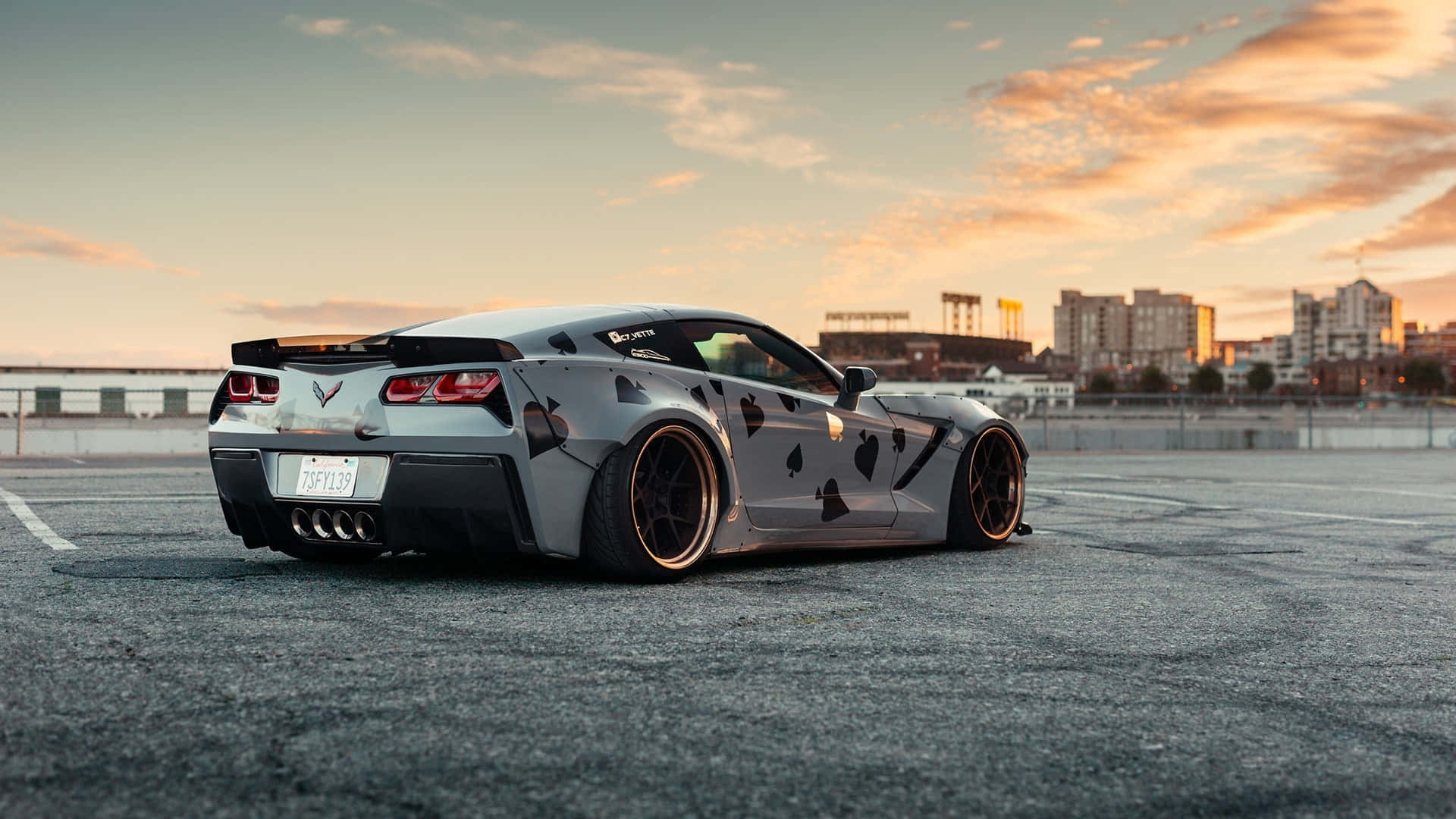 Chevrolet Corvette ZR1, silver, black heart decals, Full HD Desktop Wallpaper