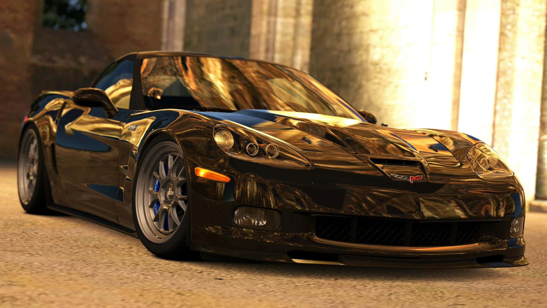 Chevrolet Corvette ZR1, glossy black, blue accents, Full HD Desktop Wallpaper