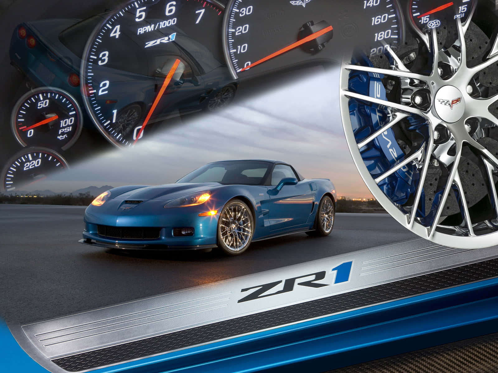 Chevrolet Corvette ZR1, vibrant blue, dashboard gauges, HD Desktop Wallpaper