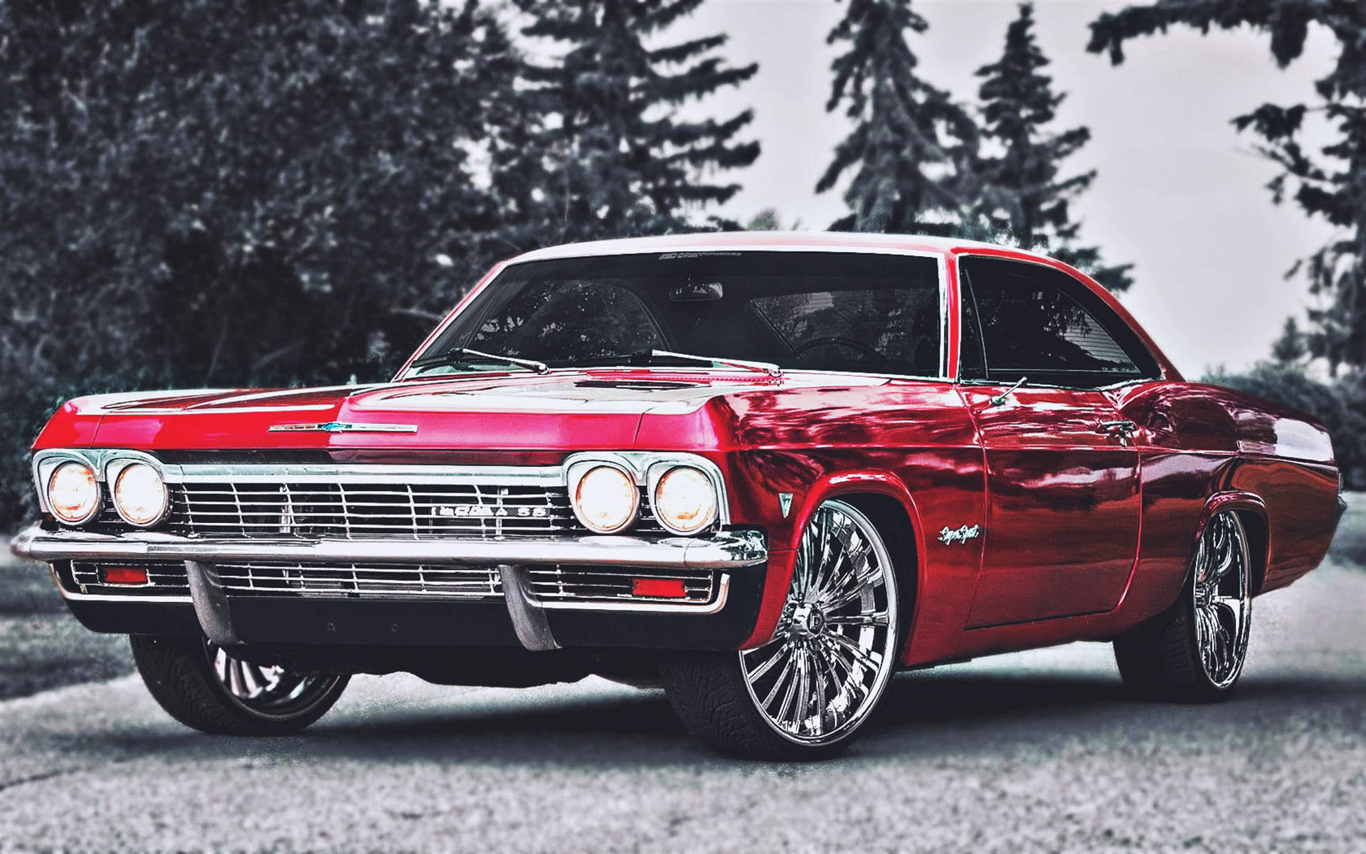 1967 Chevrolet Impala, metallic red, glossy red, Full HD Desktop Wallpaper