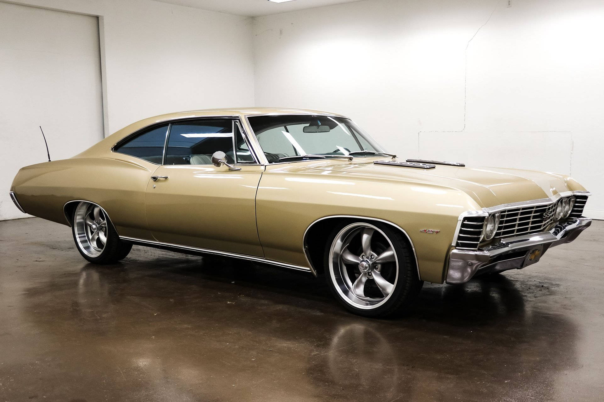 Chevrolet Impala 1967, gold coupe, chrome wheels, Full HD Desktop Wallpaper