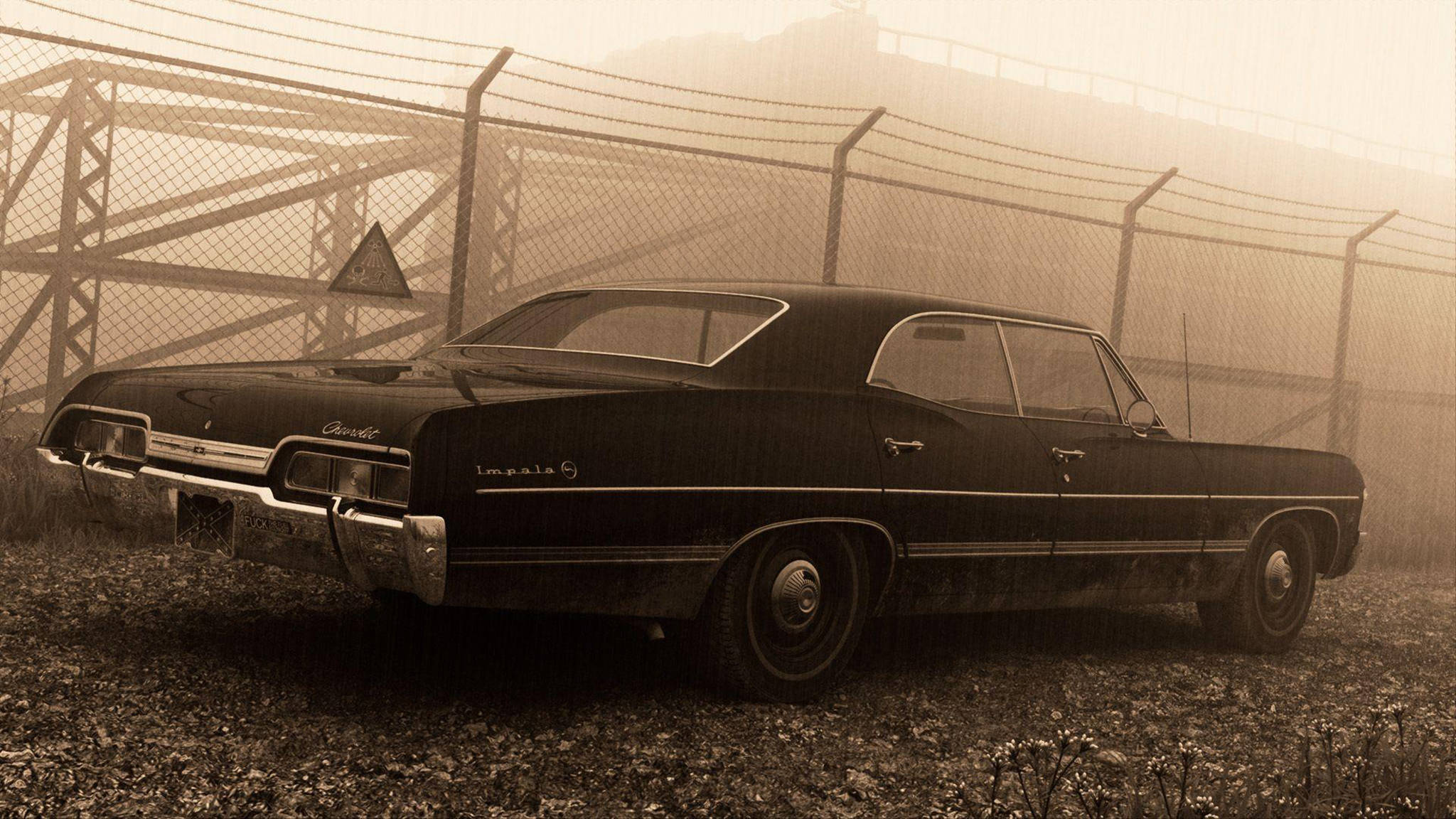 Chevrolet Impala 1967, black, gravel, Full HD Desktop Wallpaper