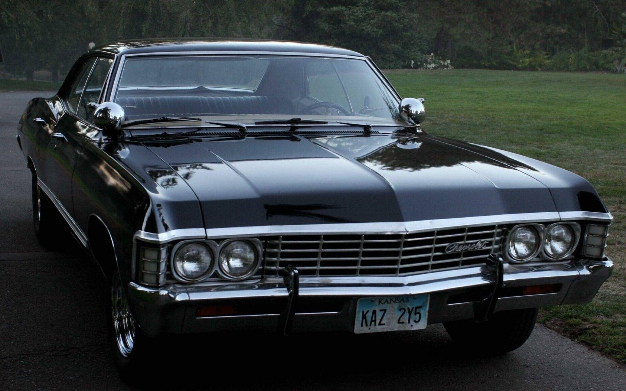 Chevrolet Impala 1967, glossy black, chrome accents, Full HD Desktop Wallpaper