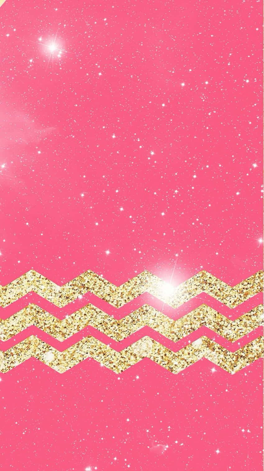 Chevron iPhone, pink glittery background, golden zigzag pattern, HD Phone Wallpaper