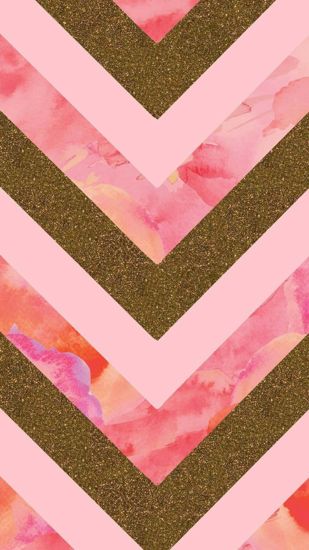 Chevron iPhone, pink watercolor washes, glittery gold chevrons, Full HD Phone Wallpaper