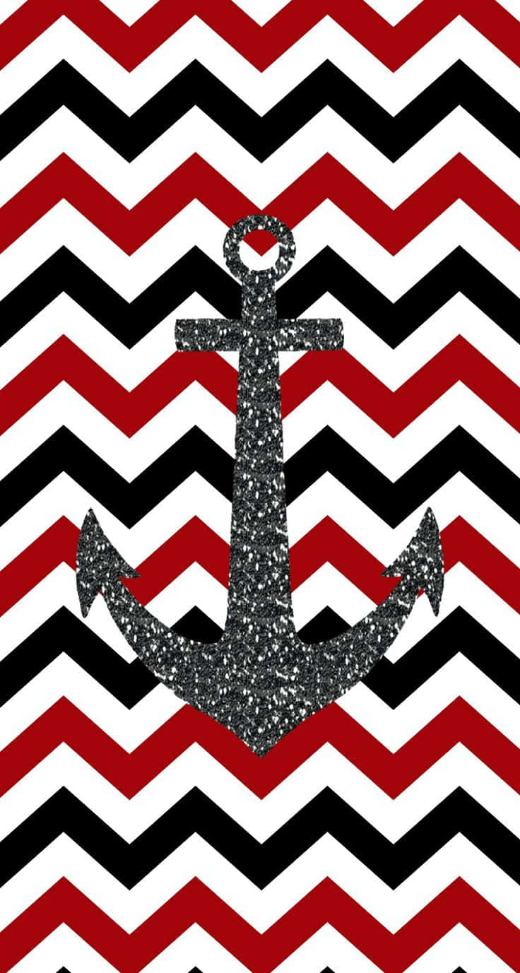 Chevron iPhone, black anchor, bold red black and white zigzag patterned background, HD Phone Wallpaper