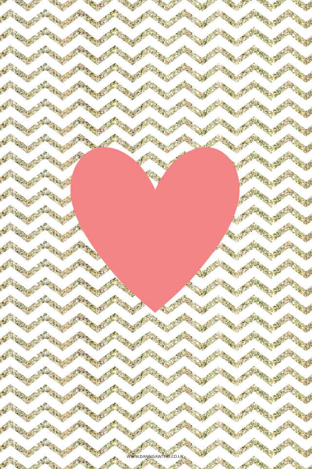 pink heart, gold chevron, glittery gold, SD Phone Wallpaper