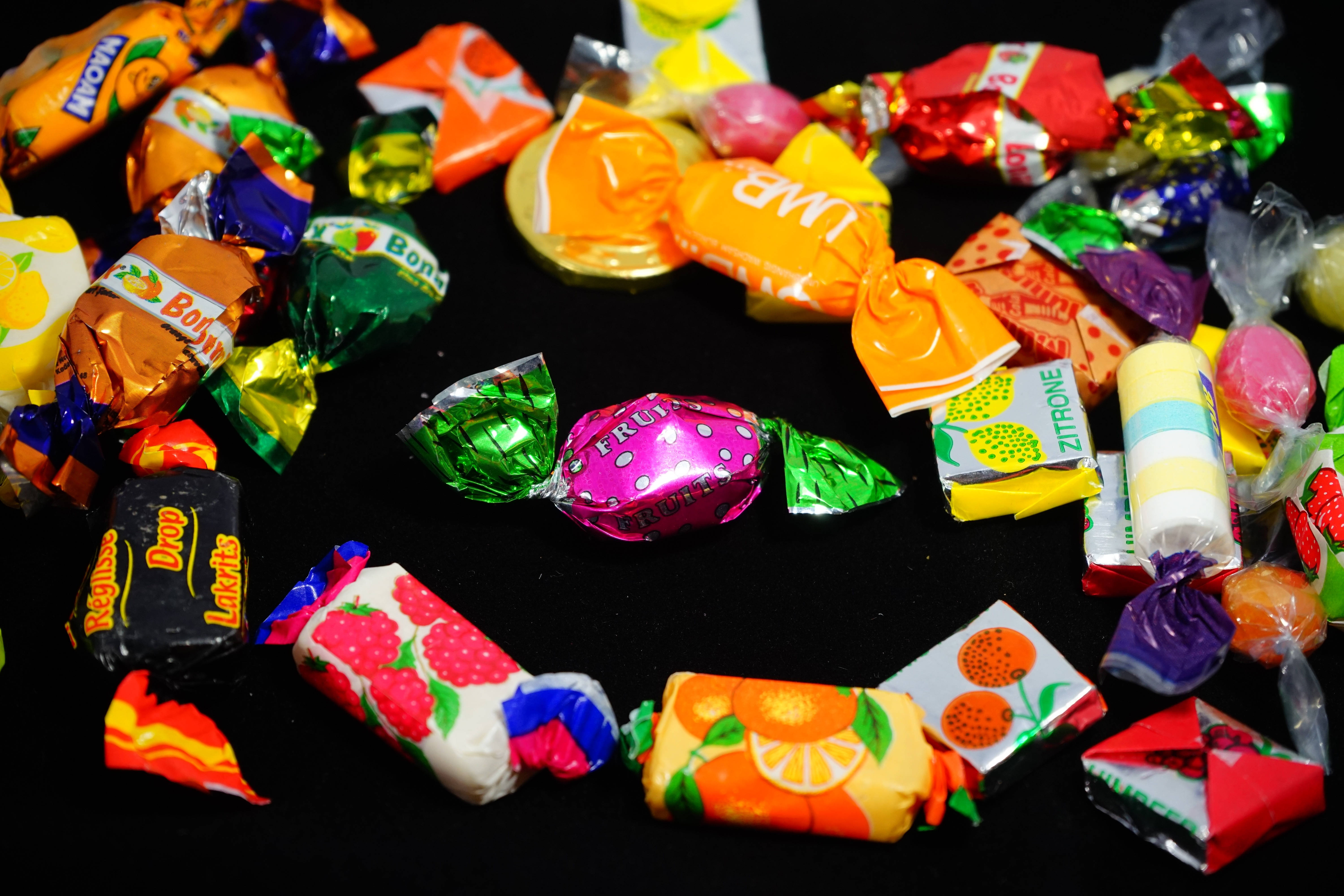 wrapped chewy candies, colorful assortment, individually wrapped candies, 5K Desktop Wallpaper