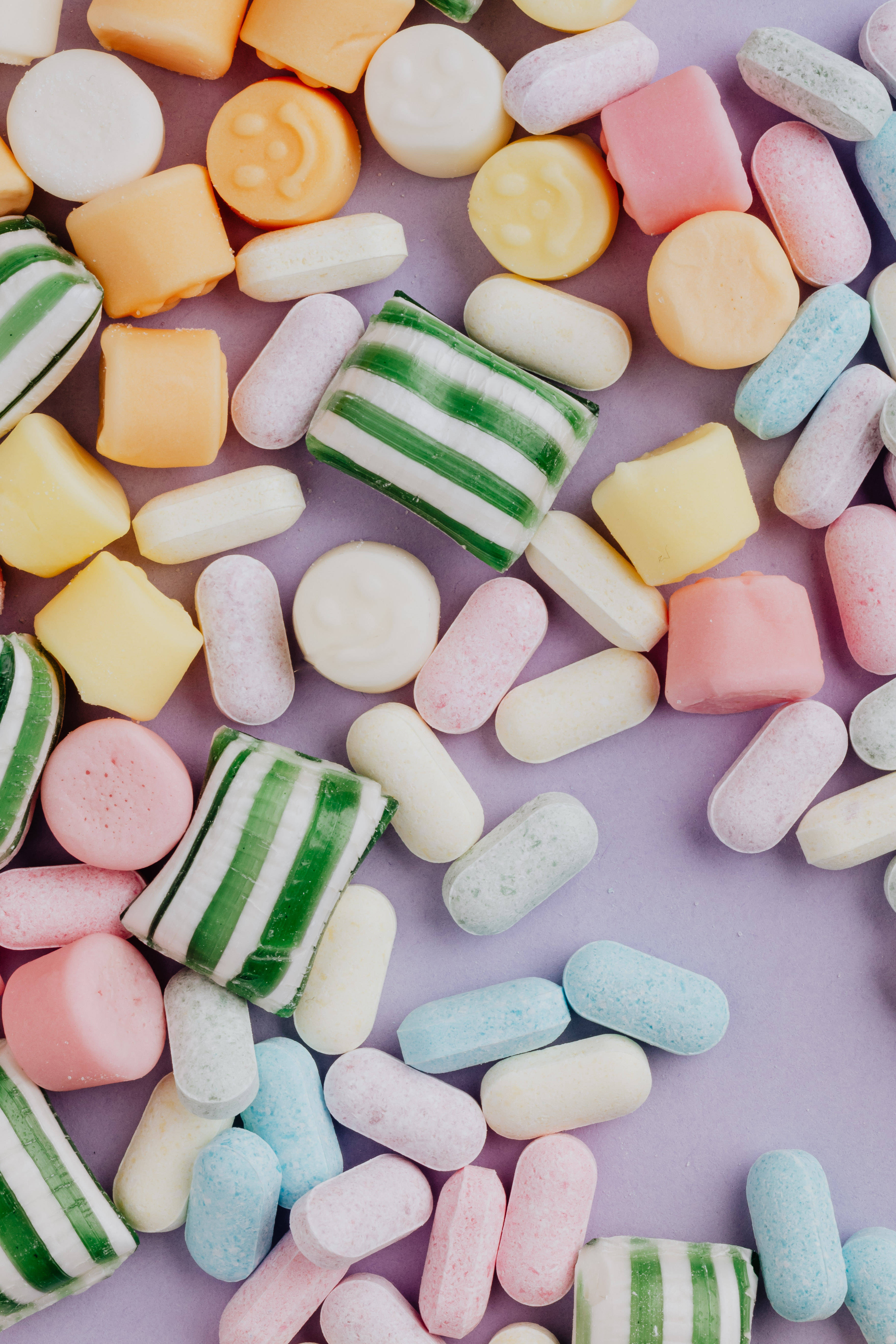 Chewy, pastel candies, striped sweets, 5K Phone Wallpaper