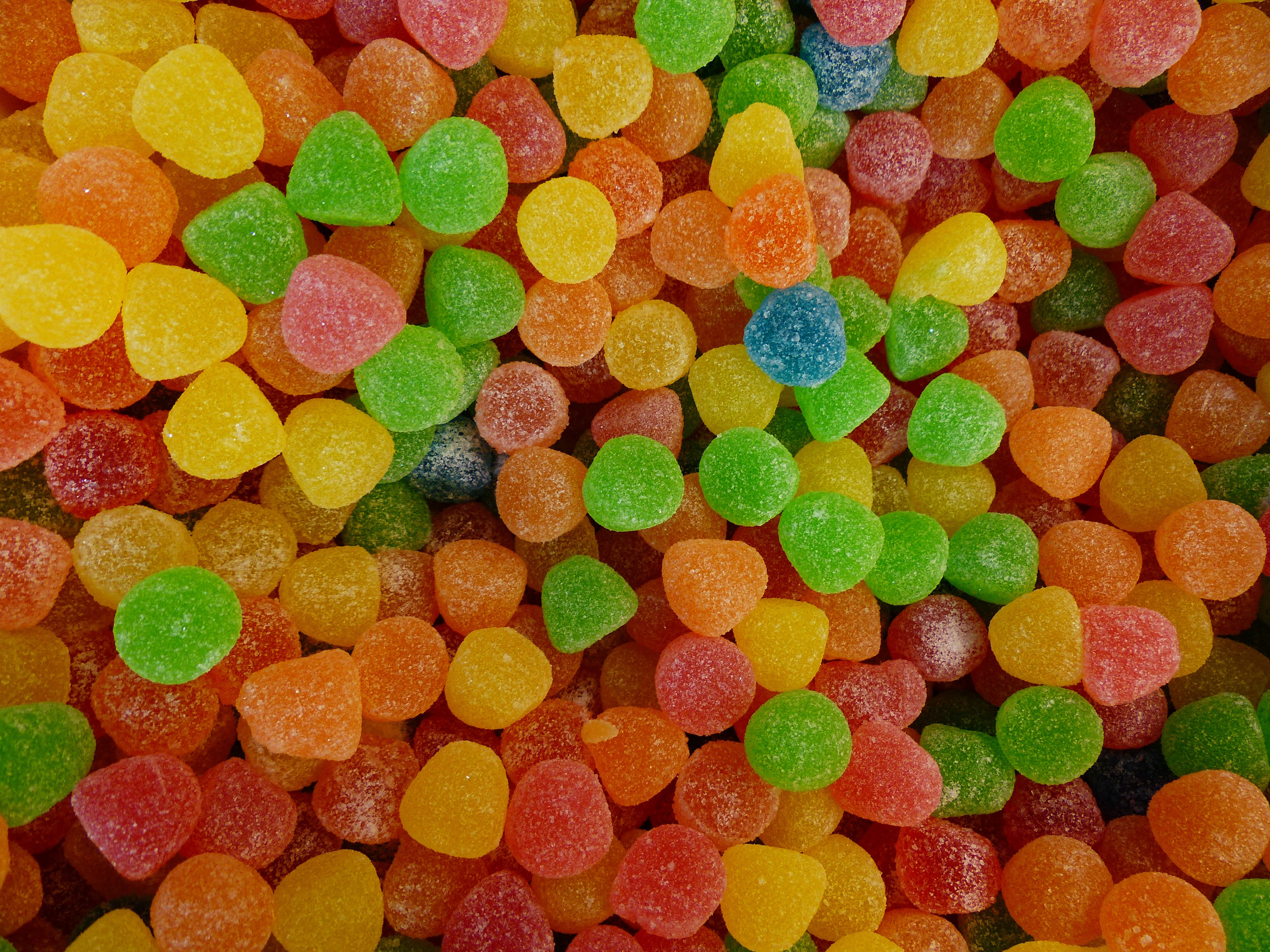 gummy candies, sugar crystals, rainbow colors, 4K Desktop Wallpaper