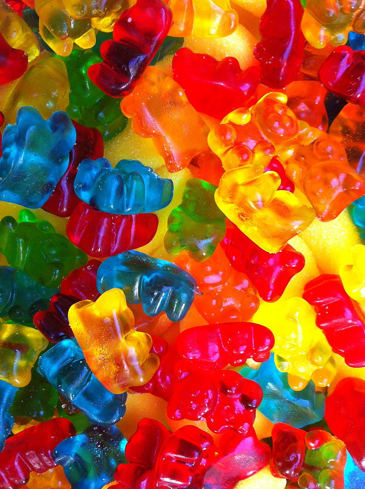 chewy gummy bears, red, blue, SD Phone Wallpaper