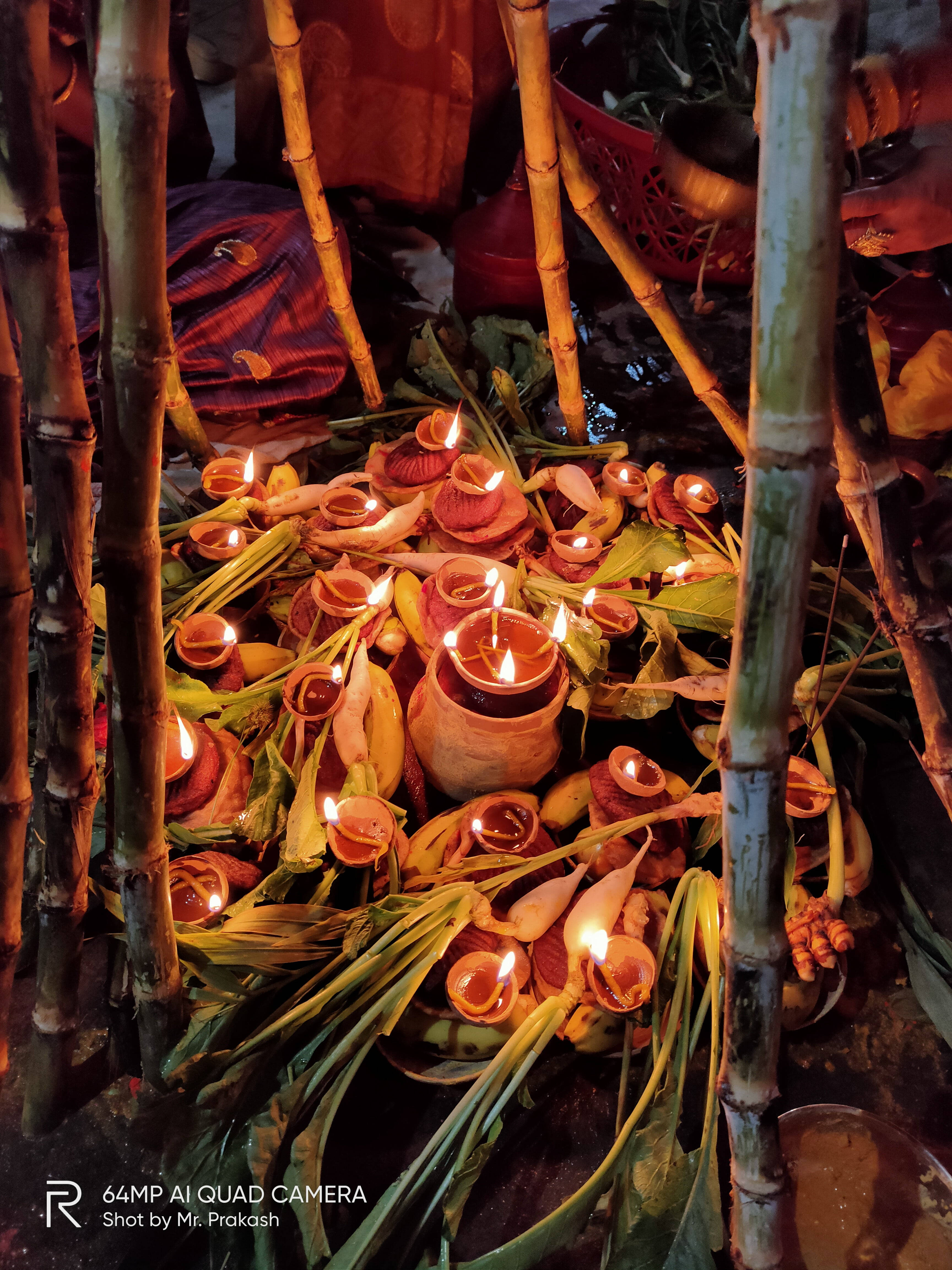 Chhath Puja, oil lamps, banana leaves, 4K Phone Wallpaper