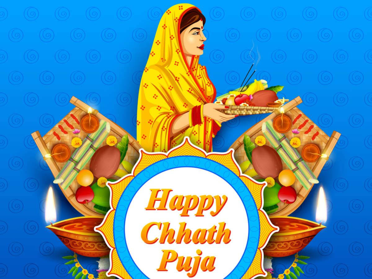 woman in yellow sari, tray of fruits and sweets, Chhath Puja, SD Desktop Wallpaper