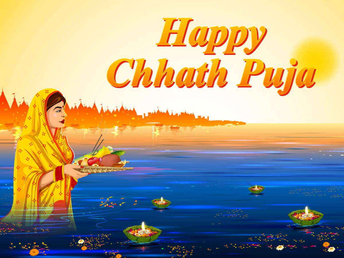 Chhath Puja, yellow sari, glowing water, SD Desktop Wallpaper