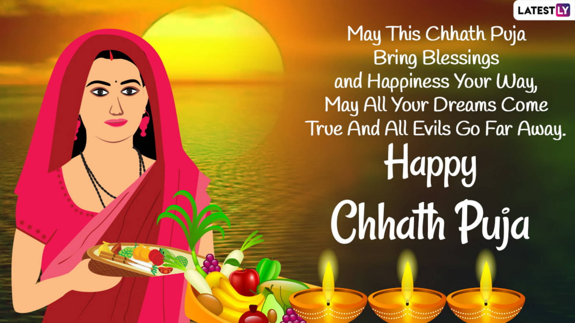 woman in red saree, sunset backdrop, lit diyas, Full HD Desktop Wallpaper
