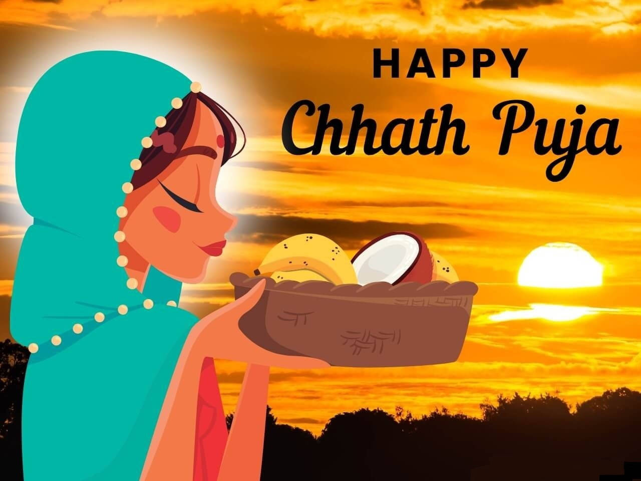 Chhath Puja, teal attire, basket of fruits, HD Desktop Wallpaper