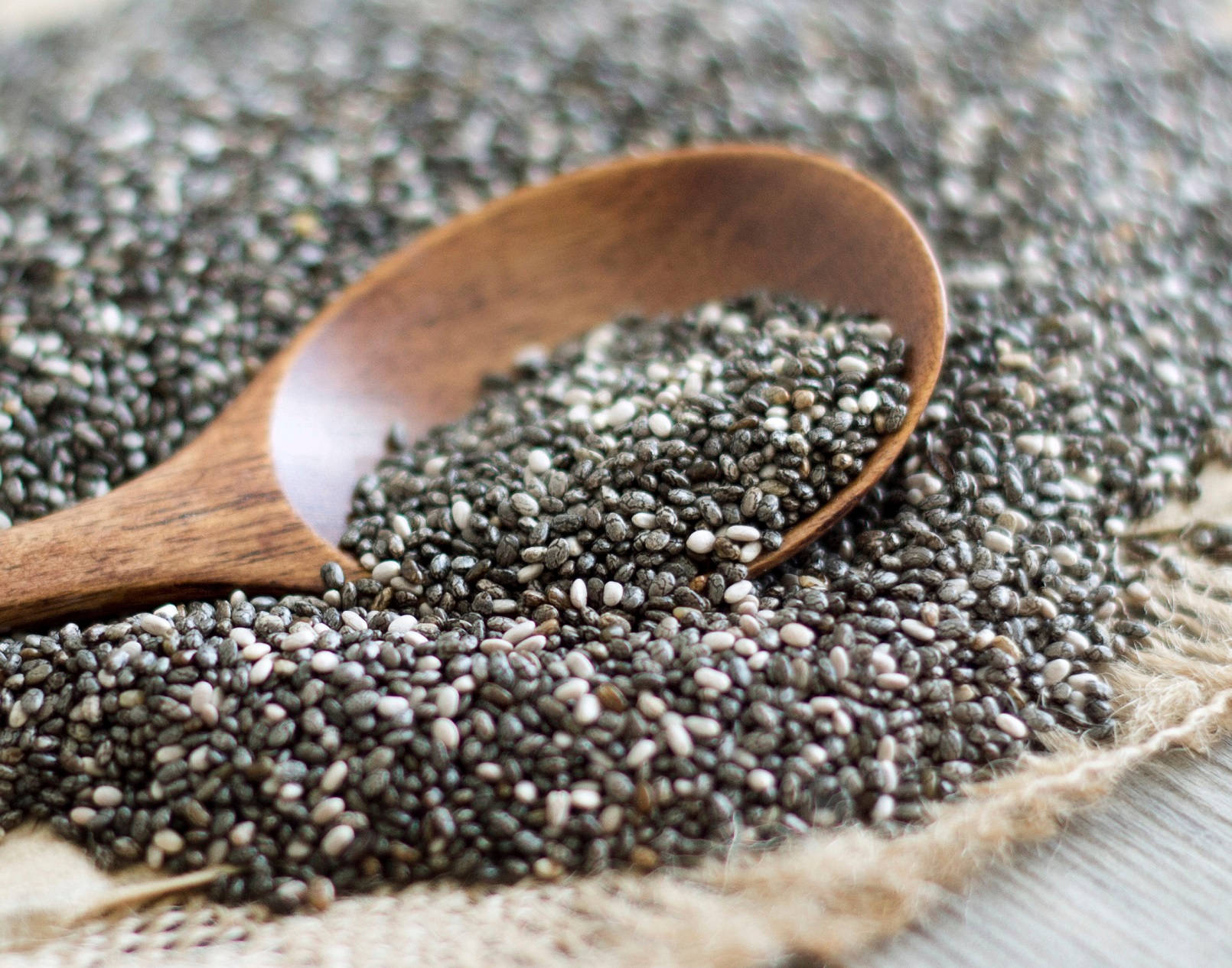 wooden spoon, black chia seeds, white chia seeds, HD Desktop Wallpaper