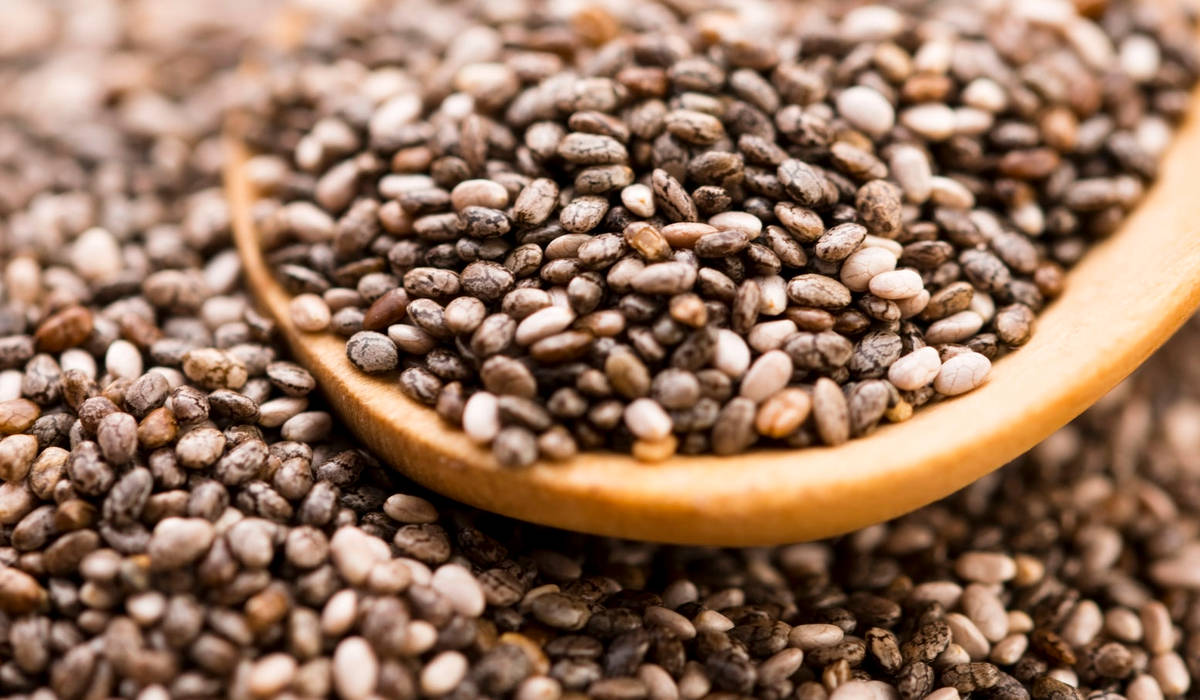 chia seeds, wooden spoon, textured chia seeds, SD Desktop Wallpaper