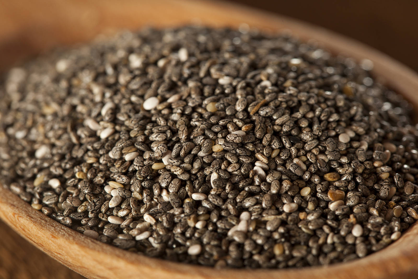 chia seeds, wooden spoon, rustic wooden bowl, HD Desktop Wallpaper