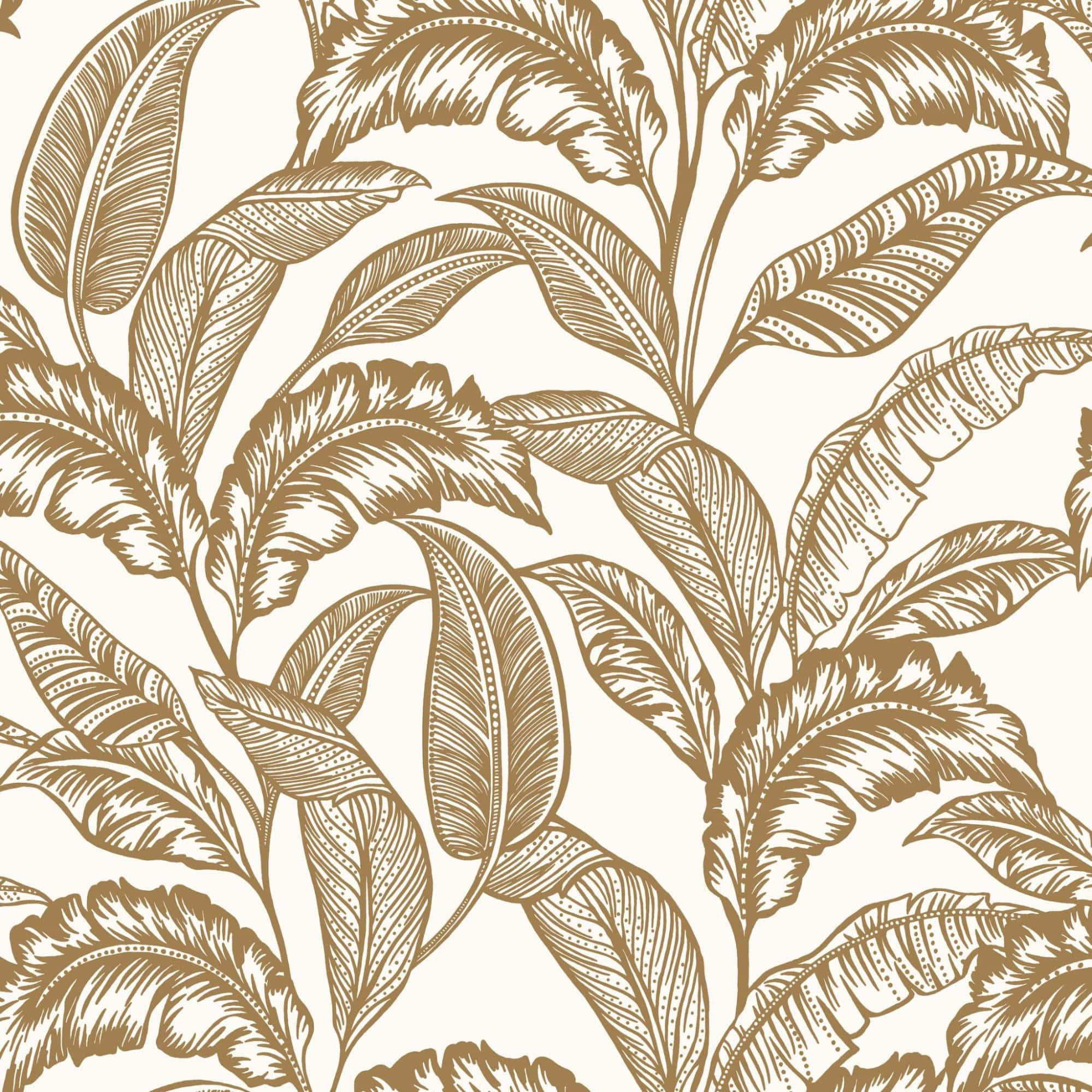 Chic Gold Outlines of Leaves, golden-brown tropical leaf pattern, intricate line details, Full HD Desktop Wallpaper