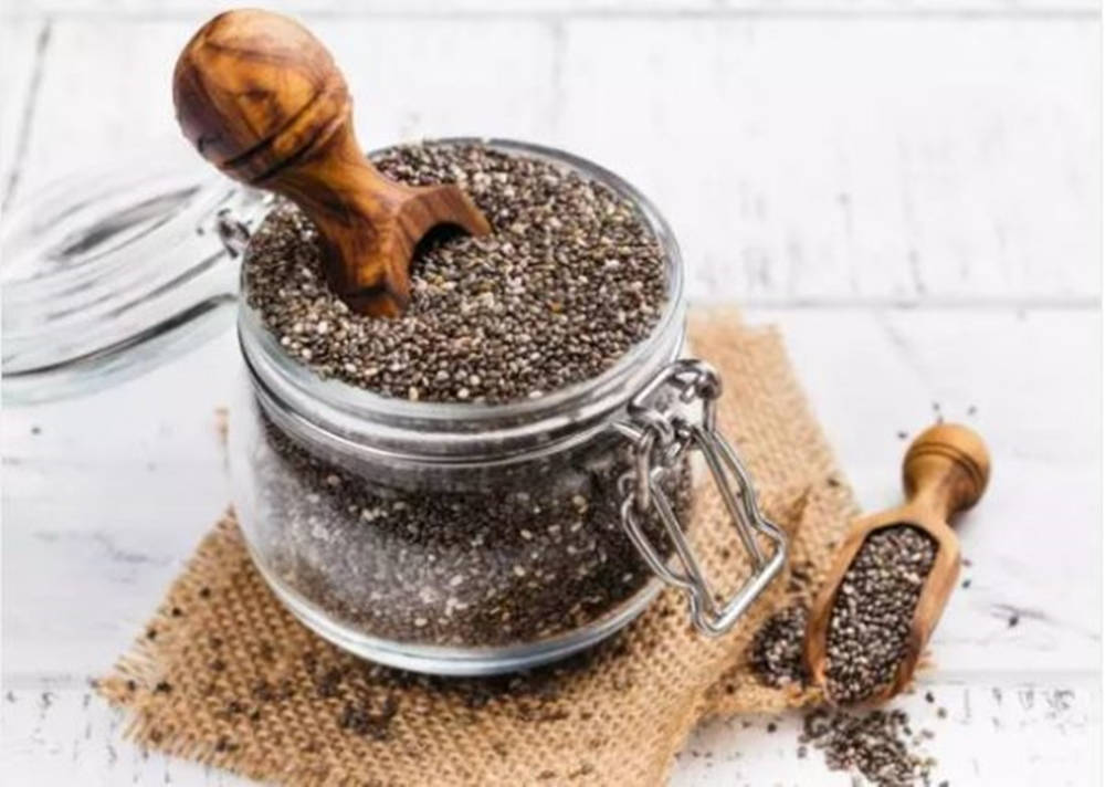 Chia Seeds, glass jar, black chia seeds, SD Desktop Wallpaper