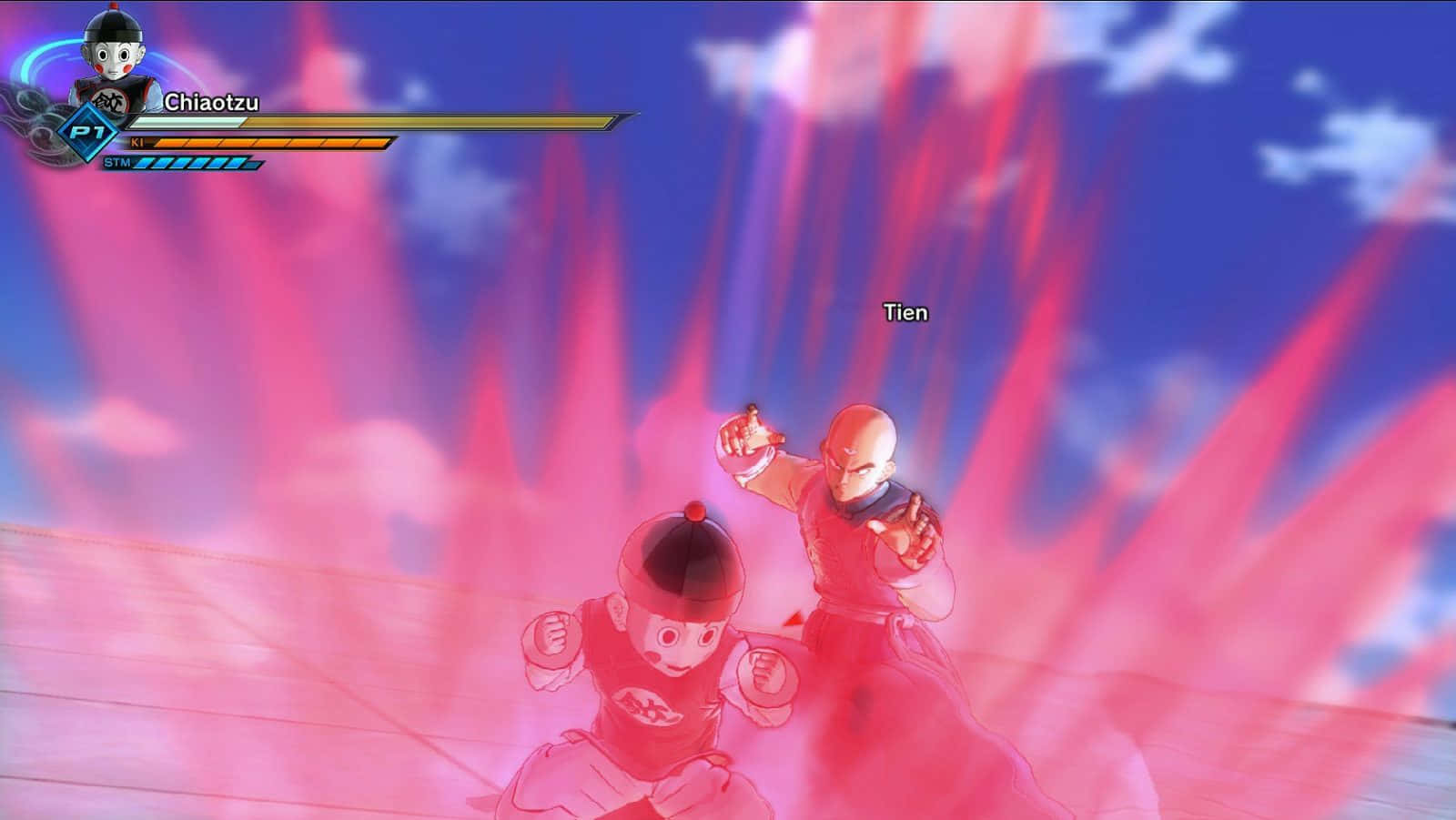 Chiaotzu, anime fighters, vibrant pink and blue energy-filled arena, HD Desktop Wallpaper