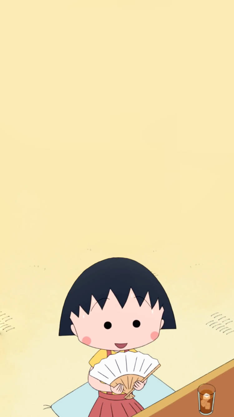 Chibi Maruko Chan, black bob hair, white fan, HD Phone Wallpaper