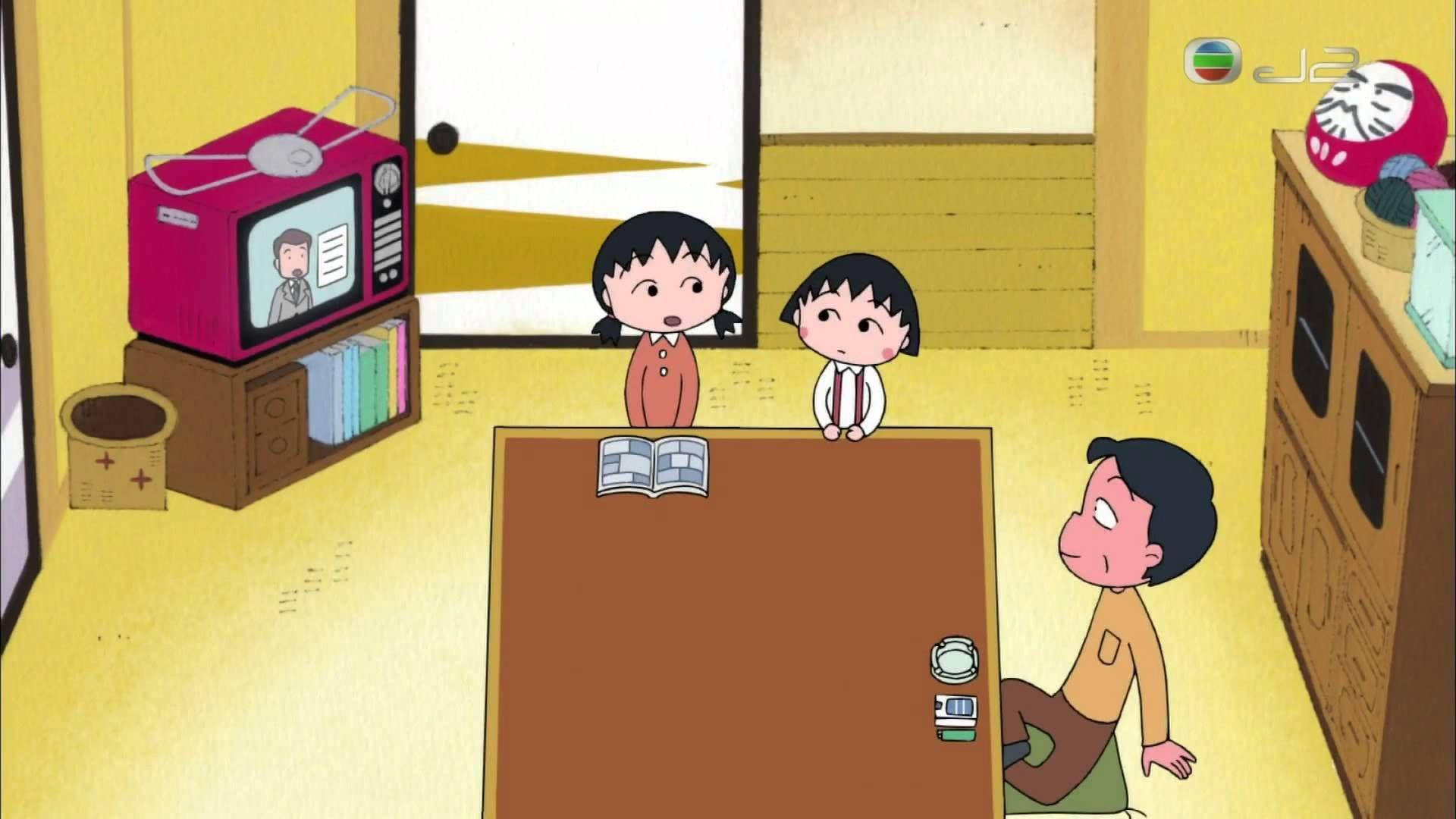Chibi Maruko Chan, Japanese room, low table, Full HD Desktop Wallpaper