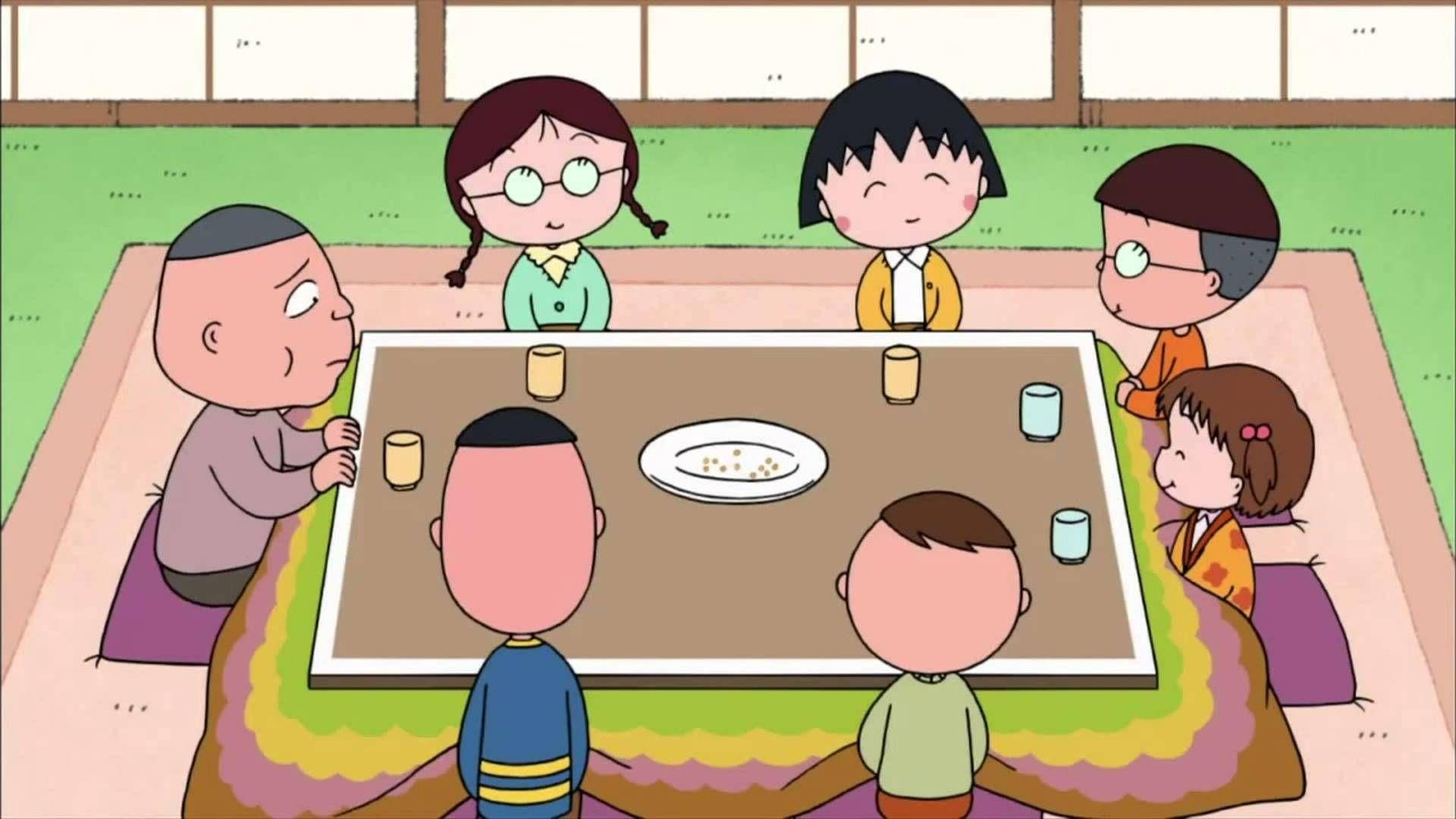 Chibi Maruko Chan, family and friends, traditional Japanese room, Full HD Desktop Wallpaper