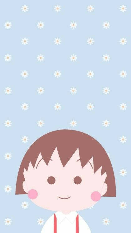 Chibi Maruko Chan, brown hair, pink cheeks, SD Phone Wallpaper
