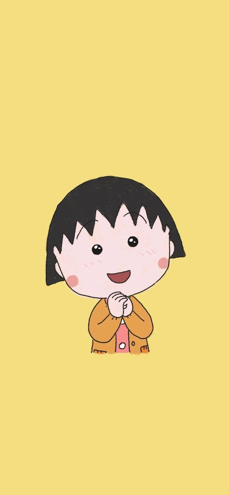 Chibi Maruko Chan, black bob hair, rosy cheeks, HD Phone Wallpaper