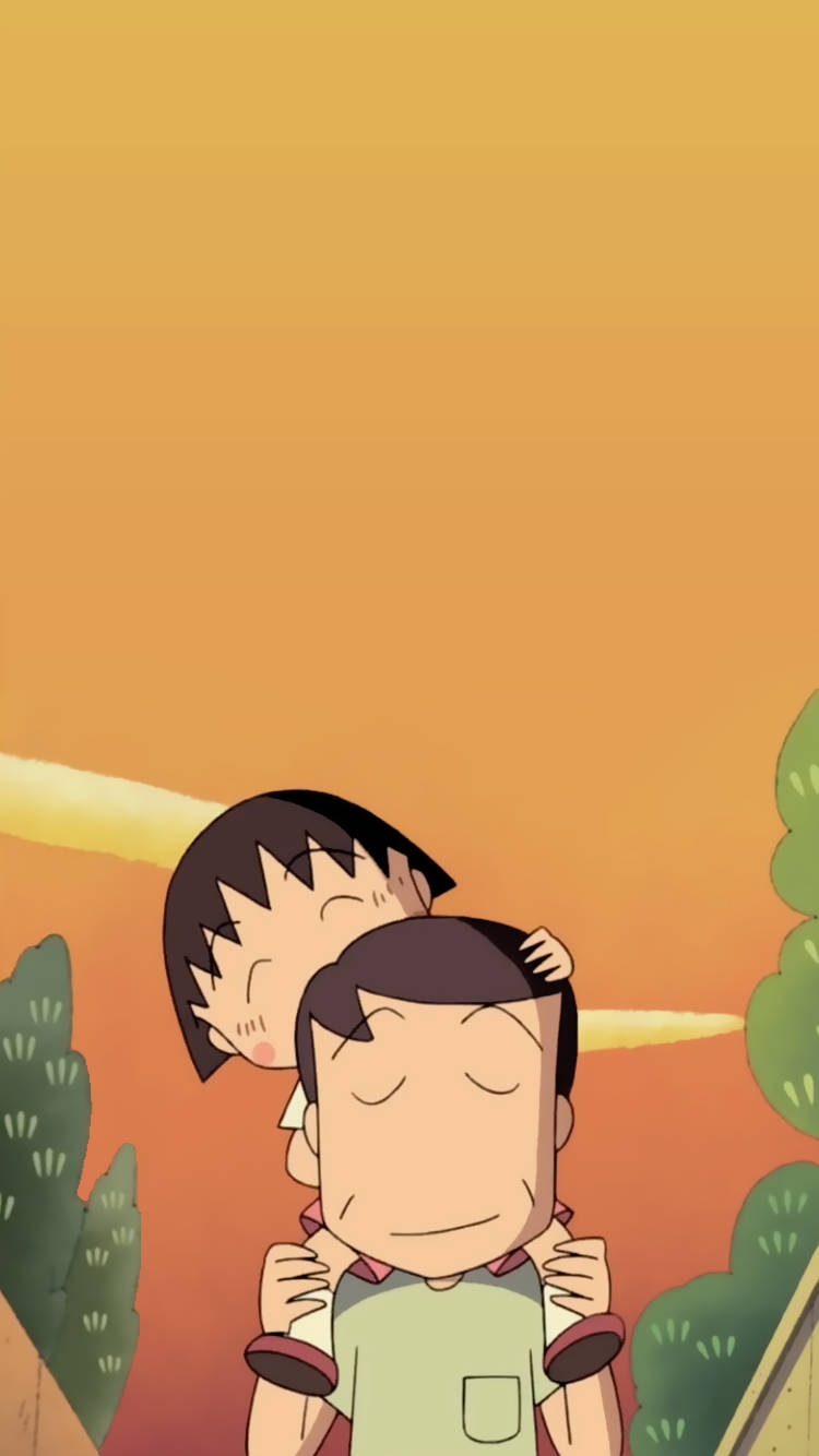 Chibi Maruko Chan, father, orange sunset, HD Phone Wallpaper