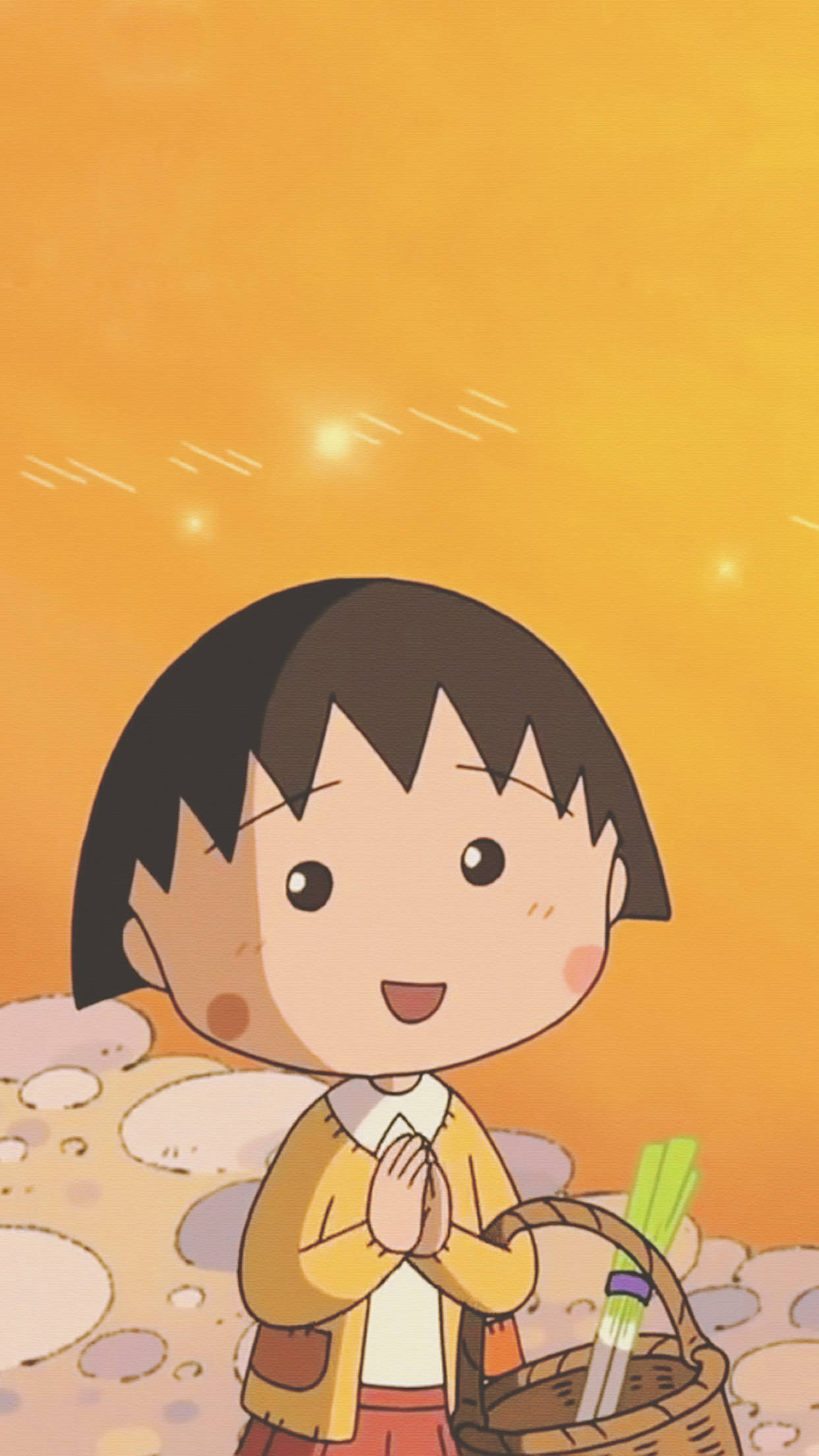 Chibi Maruko Chan, short black hair, smiling, Full HD Phone Wallpaper