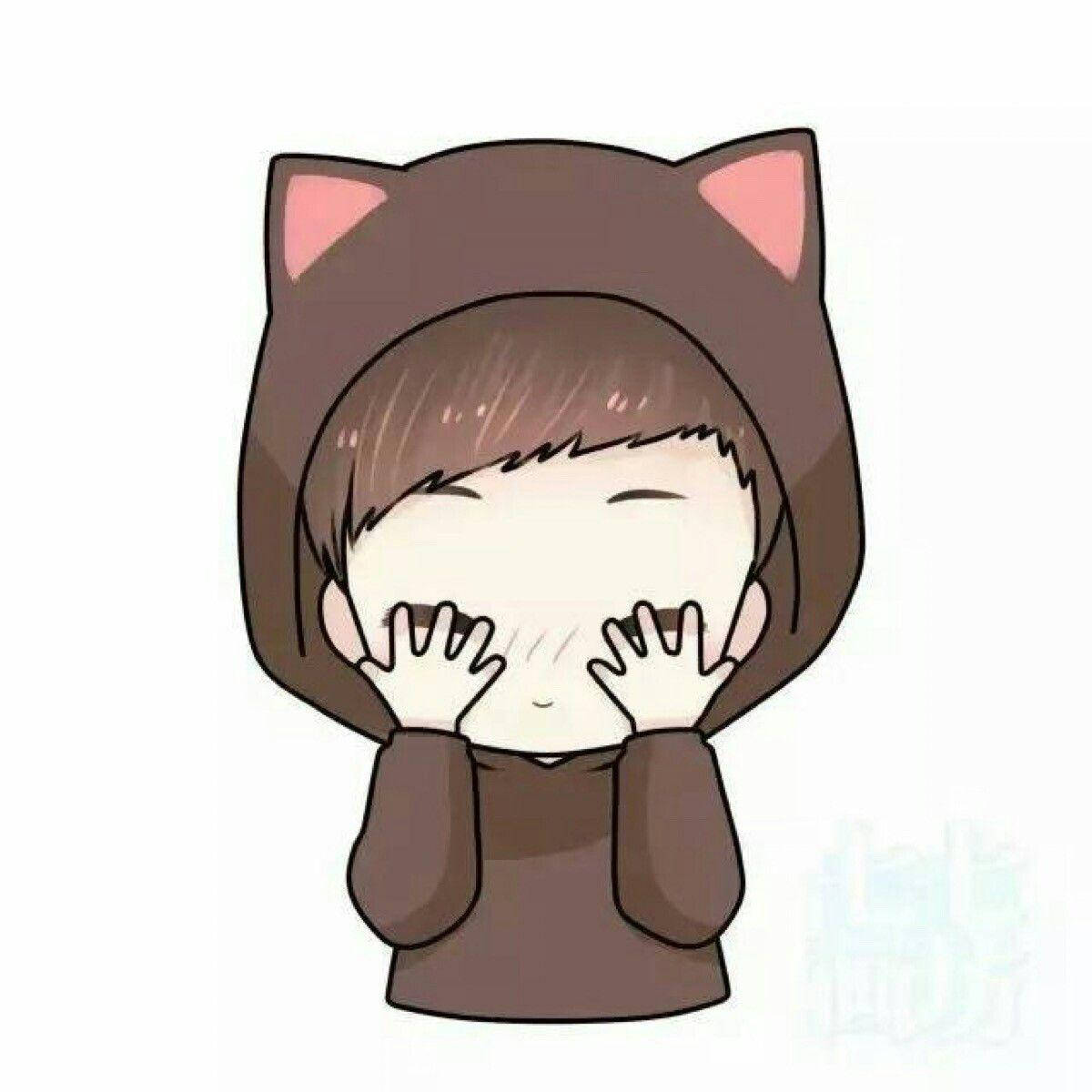 chibi, cute boy cartoon, cat ears hoodie, SD Desktop Wallpaper