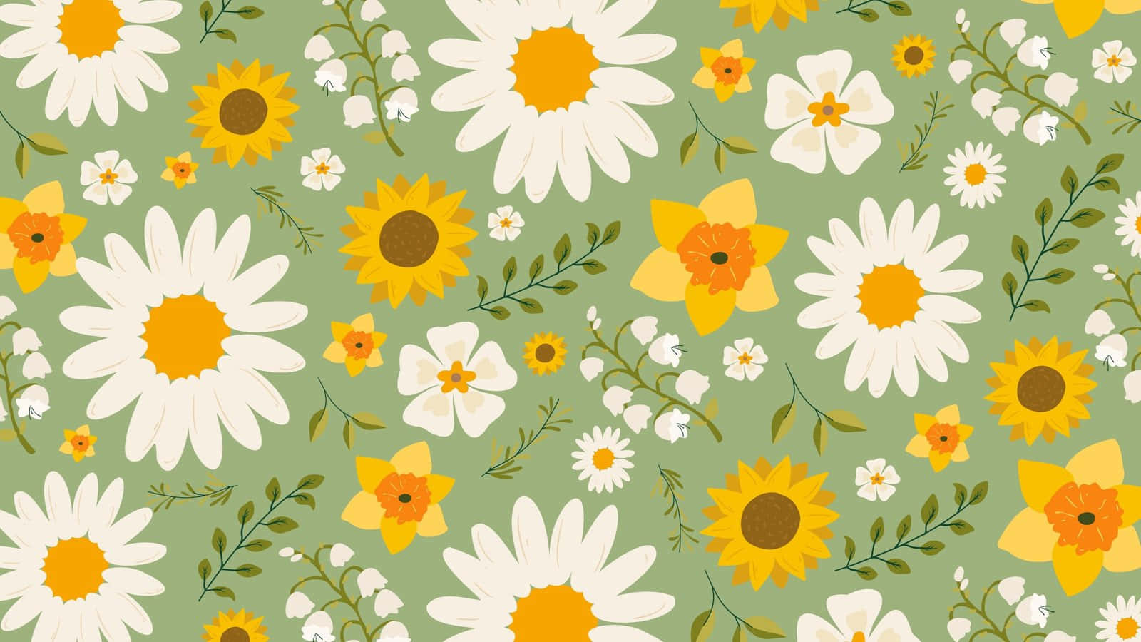 chic desktop, floral pattern, daisies, HD Desktop Wallpaper