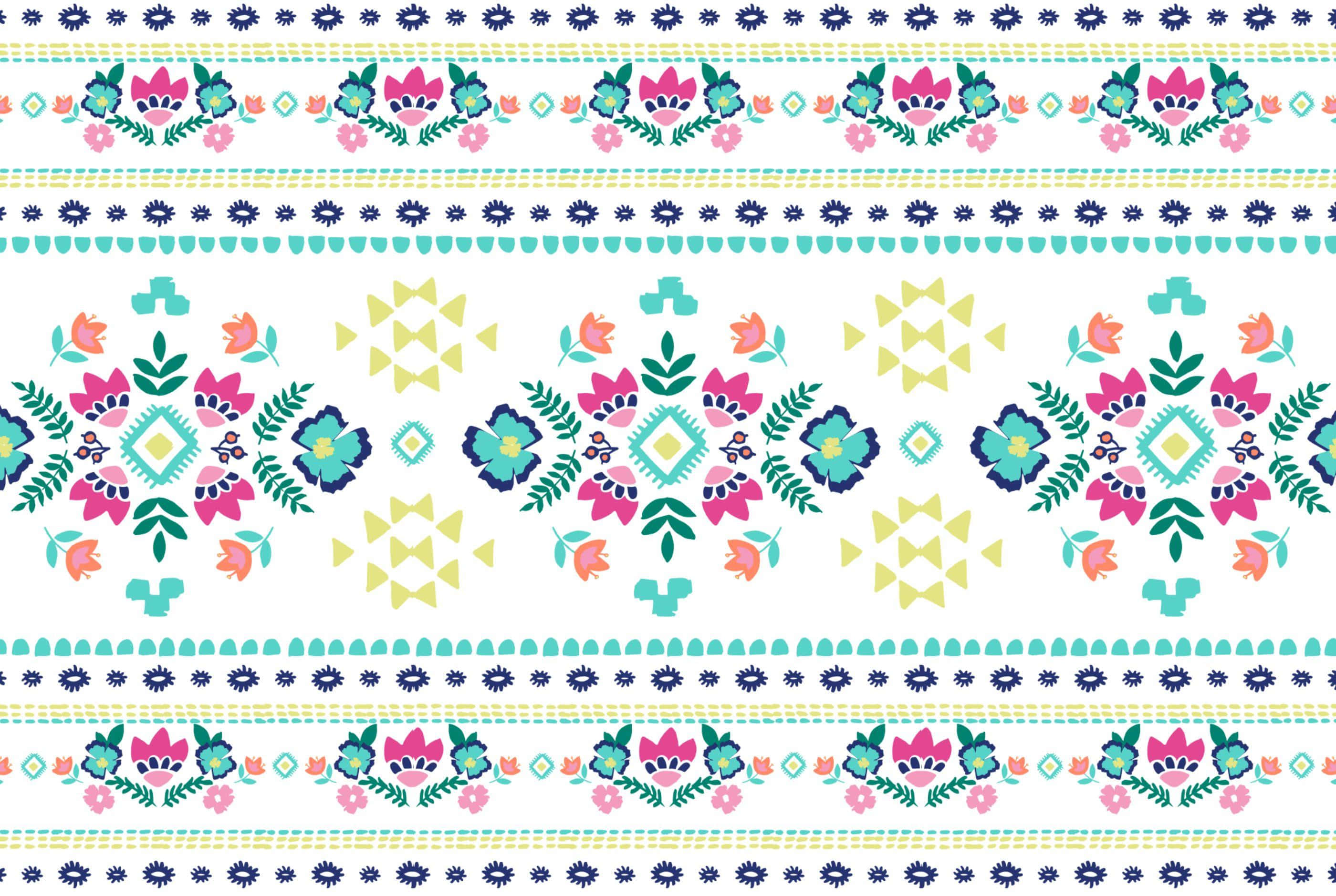 geometric floral pattern, pink, teal, 2K Desktop Wallpaper