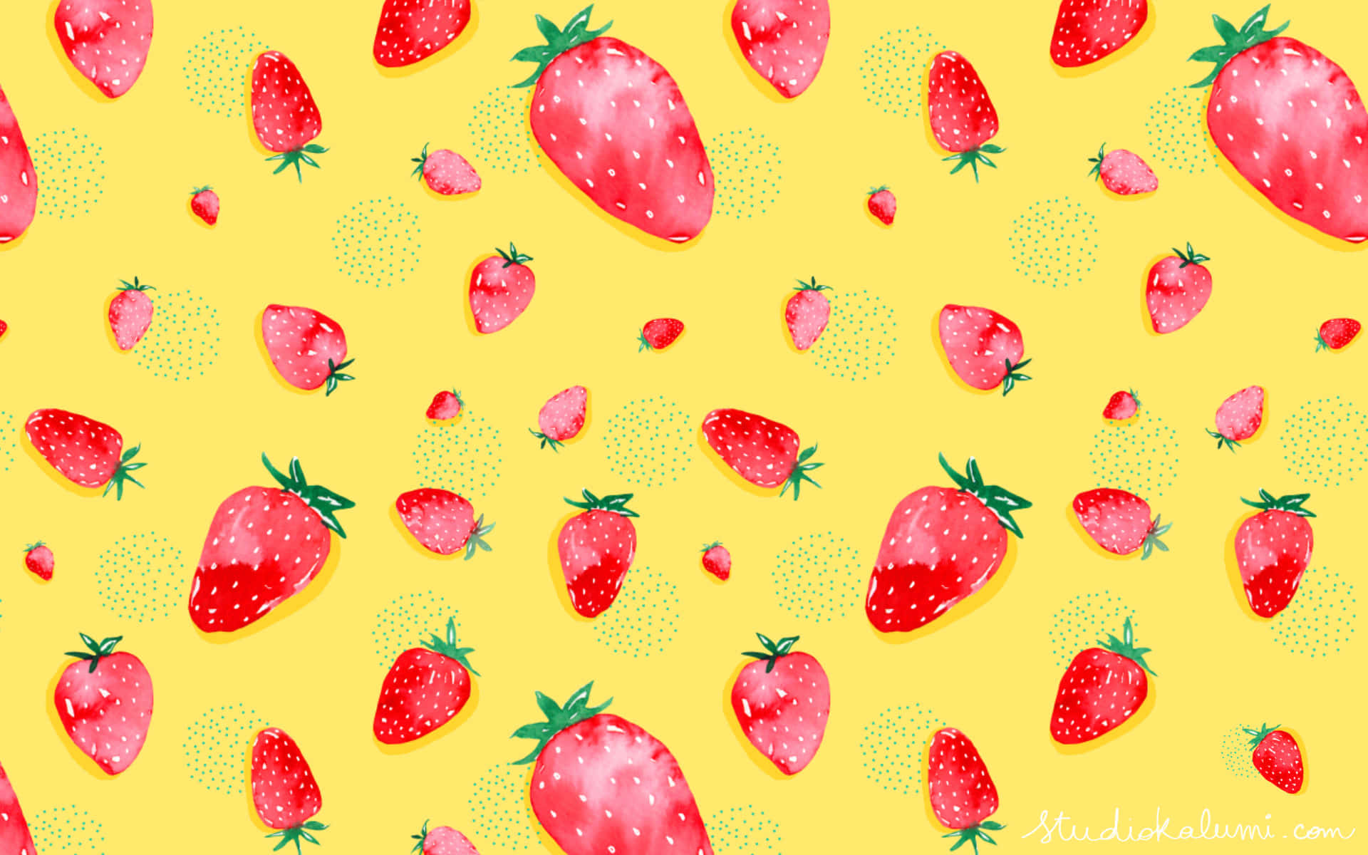 strawberry, watercolor, sunny yellow, Full HD Desktop Wallpaper