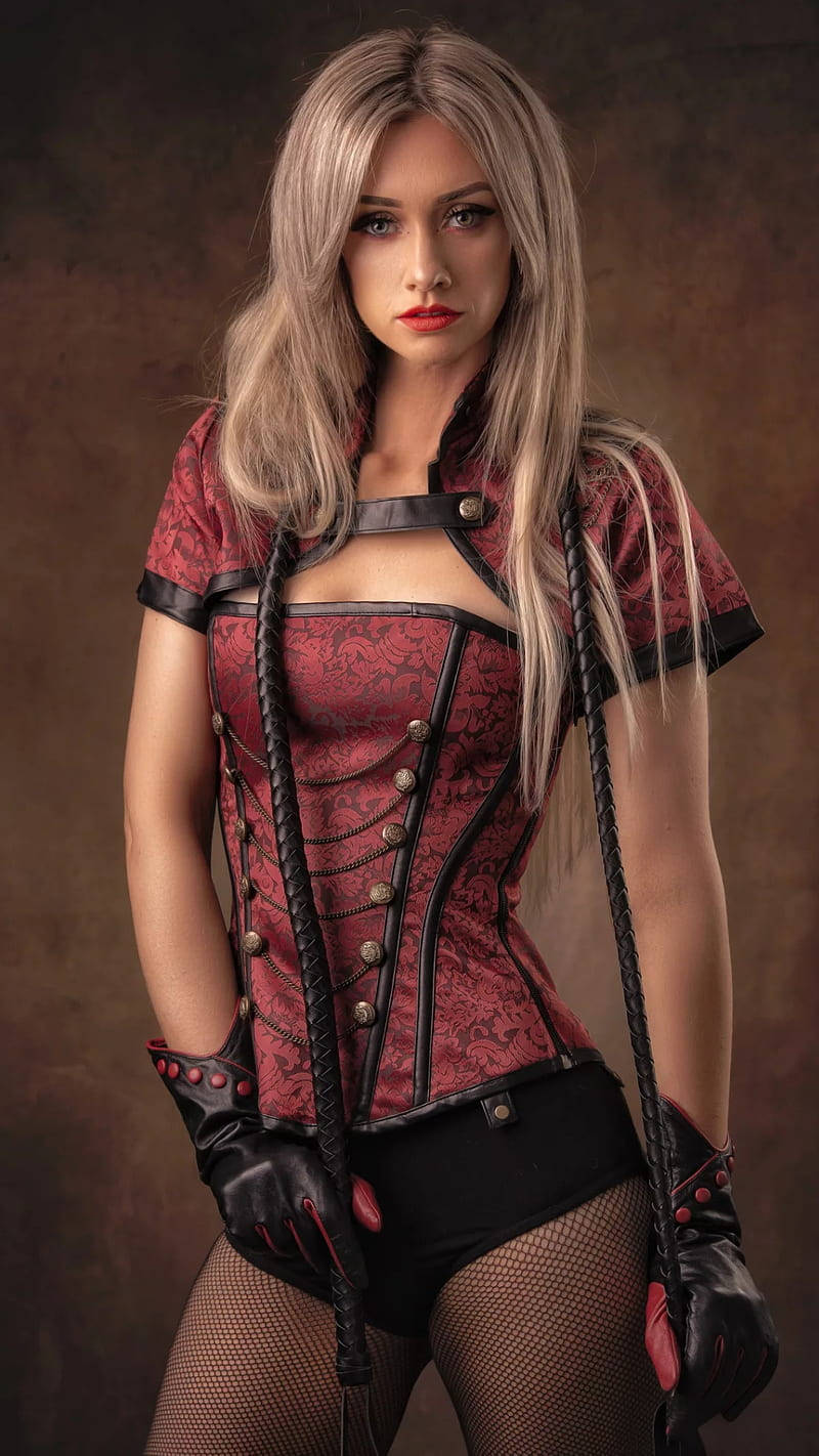 Chica Bonita, red lace corset, black leather gloves, HD Phone Wallpaper
