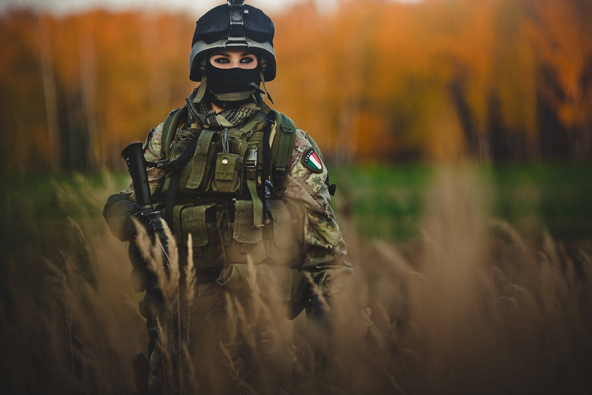 Chica Bonita, military soldier, tactical gear, Full HD Desktop Wallpaper