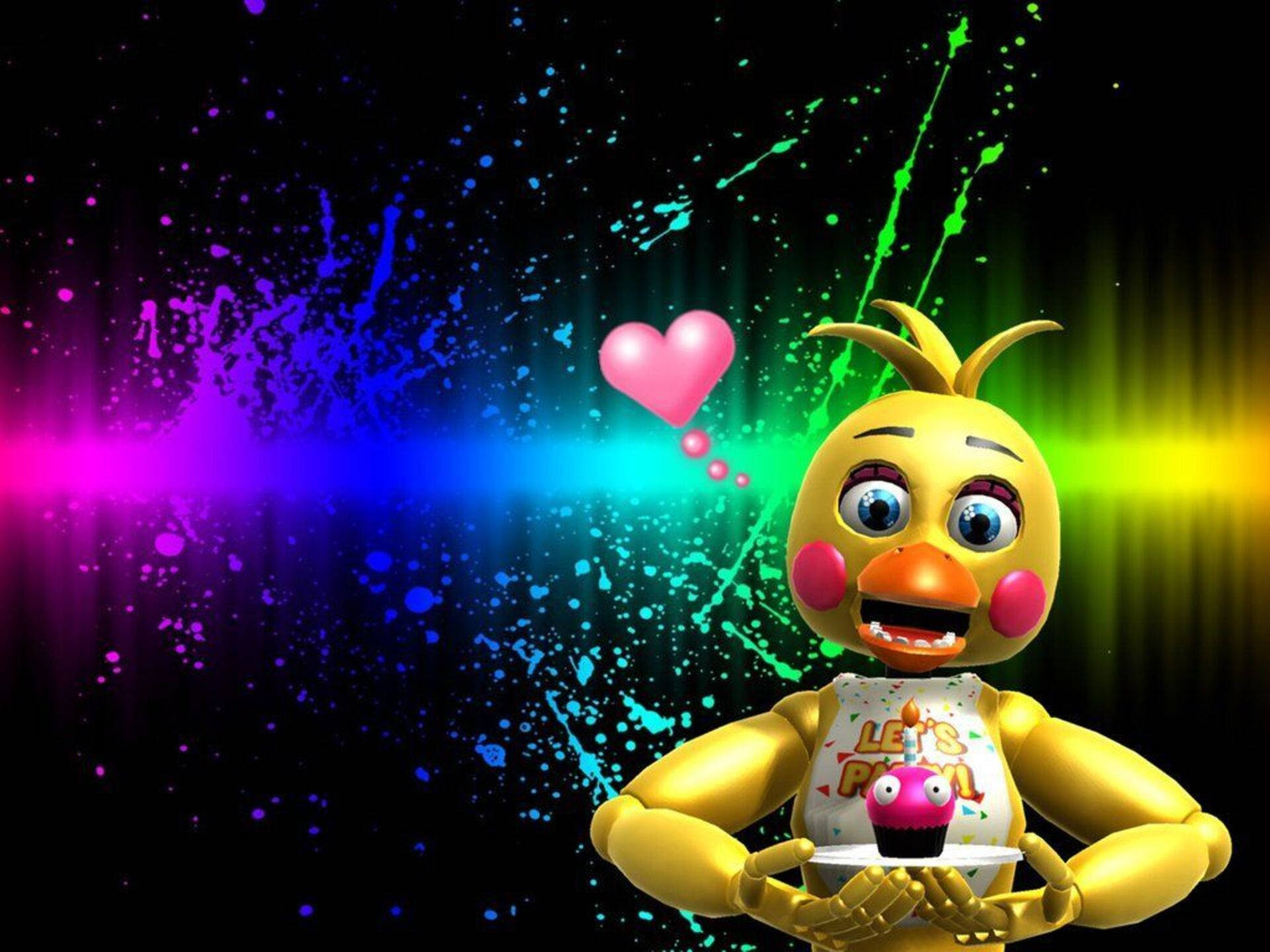 Chica Fnaf, golden animatronic chicken, cupcake with a single candle, Full HD Desktop Wallpaper