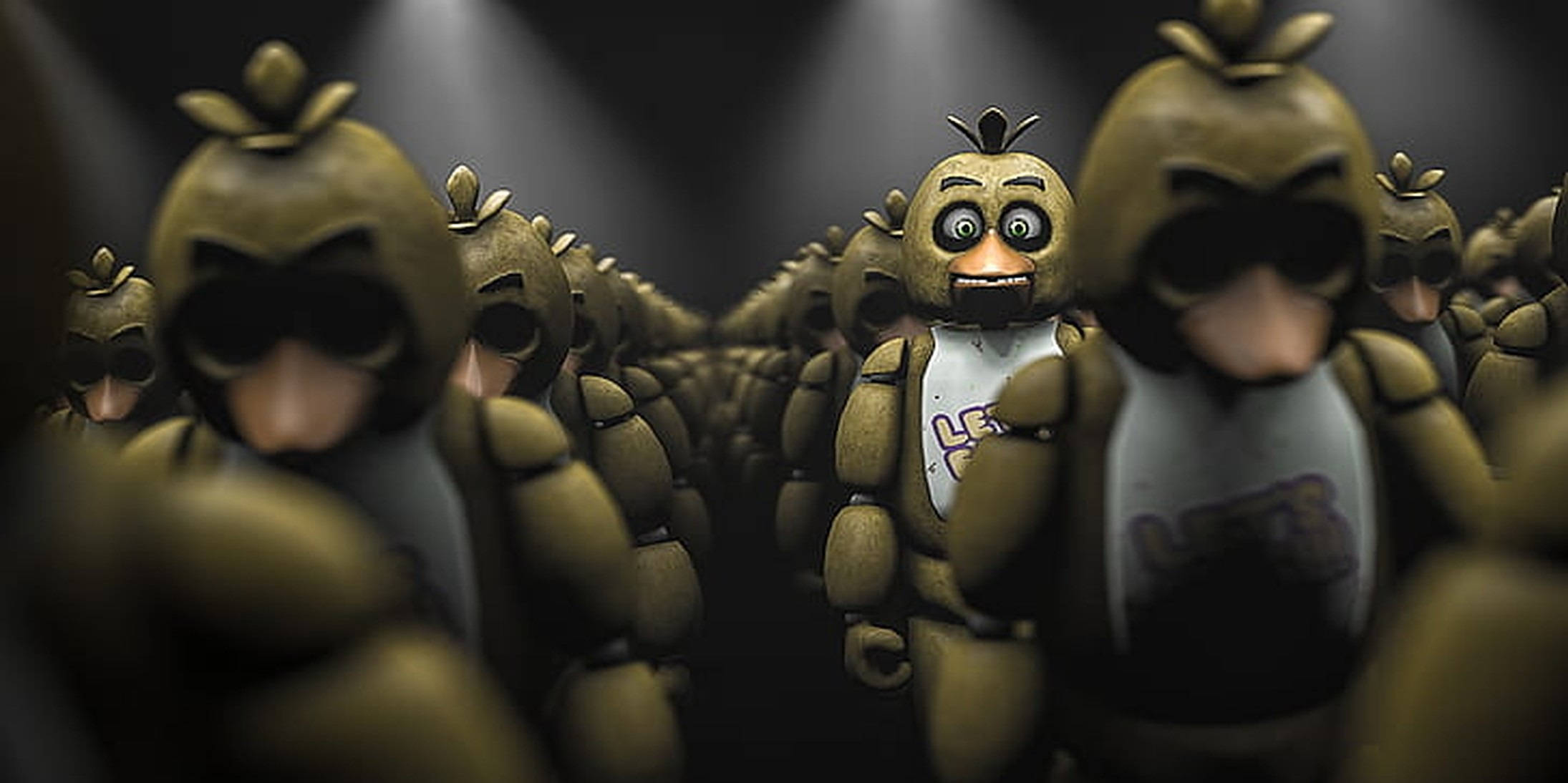 Chica Fnaf, animatronic chickens, dim spotlighted darkness, Full HD Desktop Wallpaper