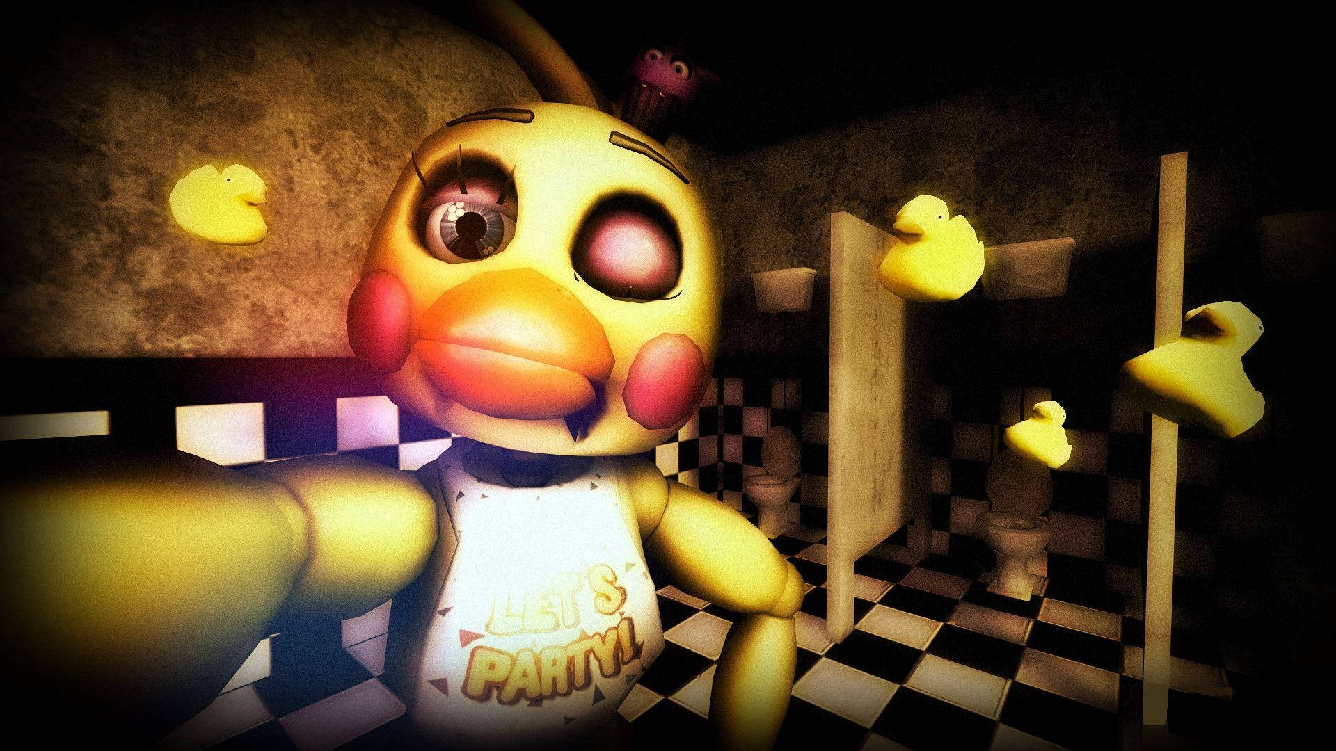 FNAF Chica, yellow animatronic chicken, one eye missing, Full HD Desktop Wallpaper