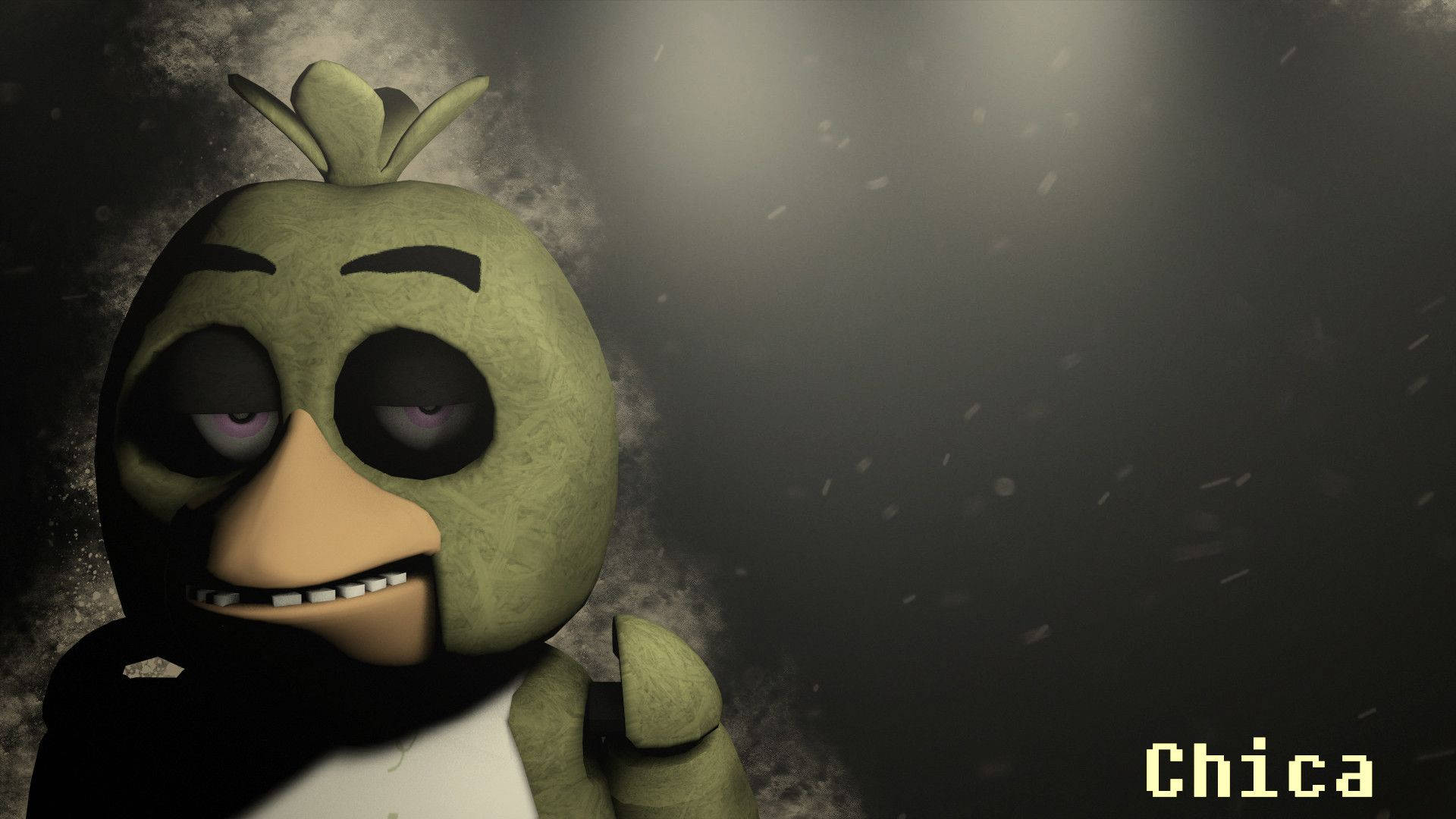 Chica FNAF, green animatronic chicken, wide eyes, Full HD Desktop Wallpaper