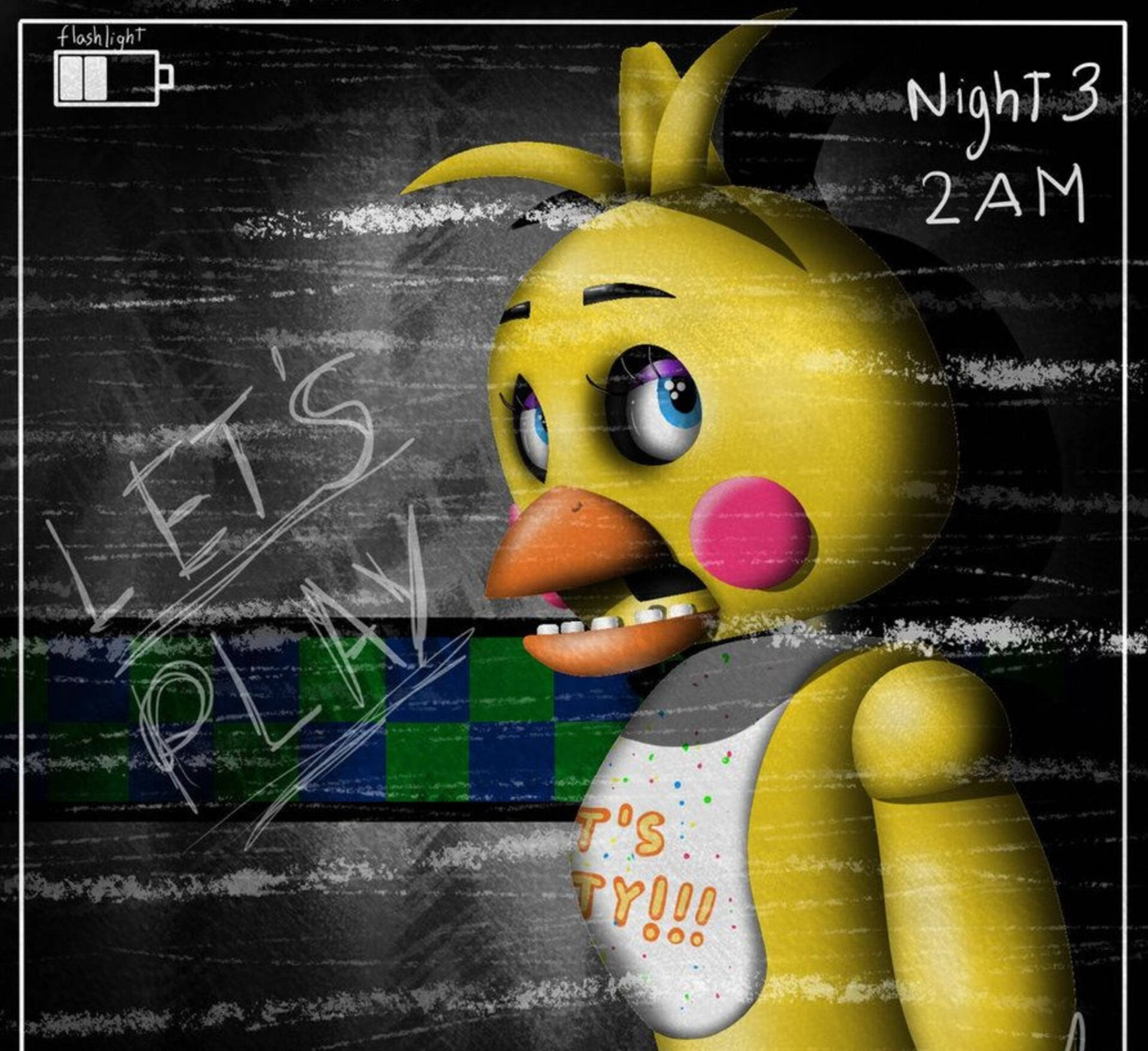 FNAF Chica, yellow animatronic chicken, wide eyes, Full HD Desktop Wallpaper