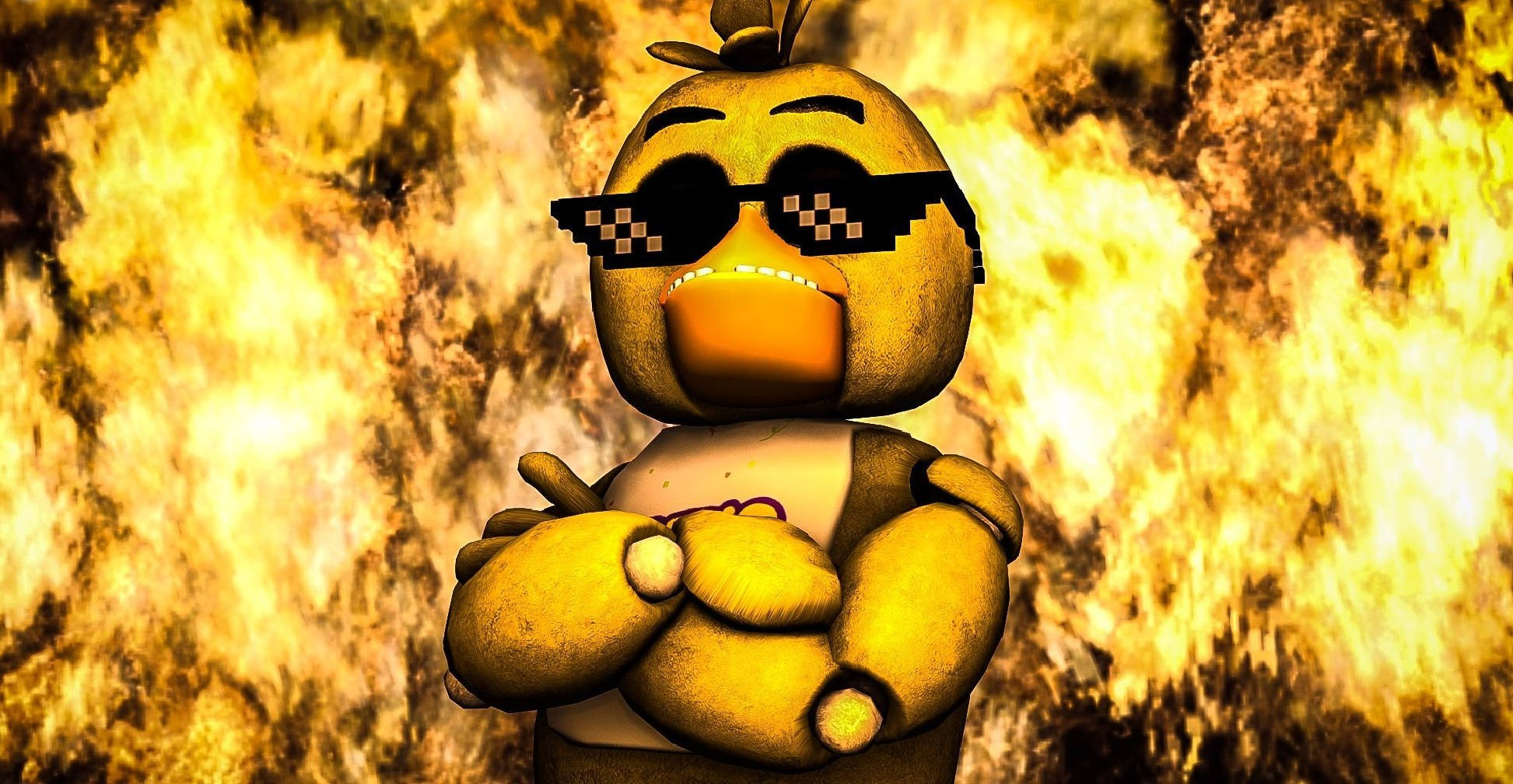 Chica Fnaf, thug glasses, yellow chicken mascot, Full HD Desktop Wallpaper