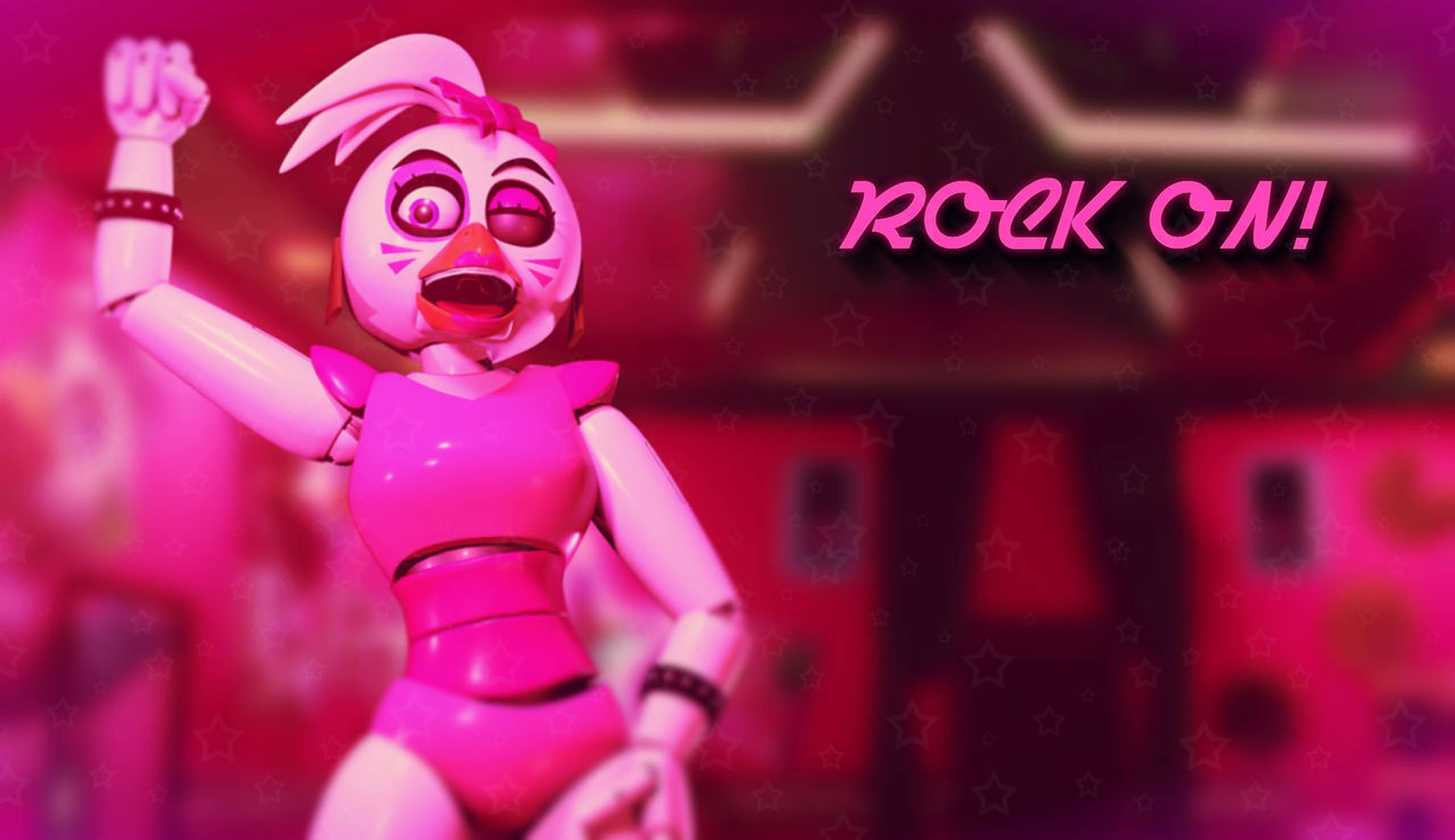 Chica Fnaf, pink animatronic chicken, one eye closed, 2K Desktop Wallpaper